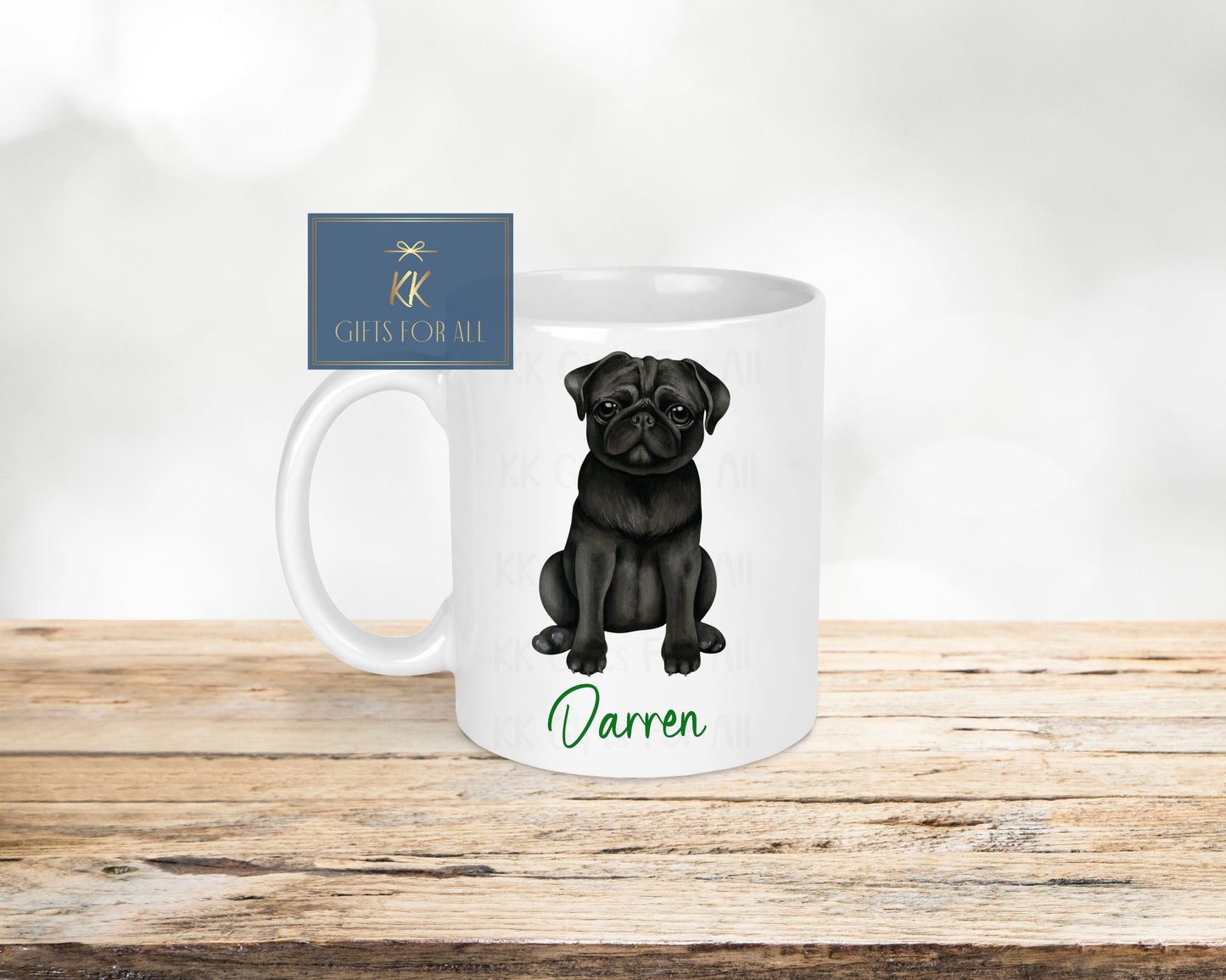 Black Pug Mug & Coaster, Birthday Gift For Her, Gifts For Him, Personalised Cute Pug Mug, Pug Owner Gift, Black Pug Puppy, Custom Gifts, Dog