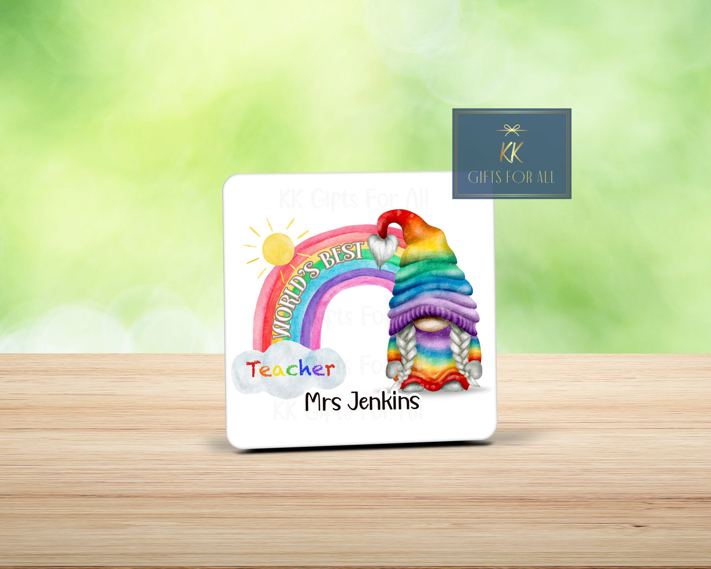 Best Teacher Gonk Mug, Personalised Teacher Gift, Teacher Gnome, Rainbow Gonk Teacher, End Of Term, Mug & Coaster Gift, Teacher Appreciation