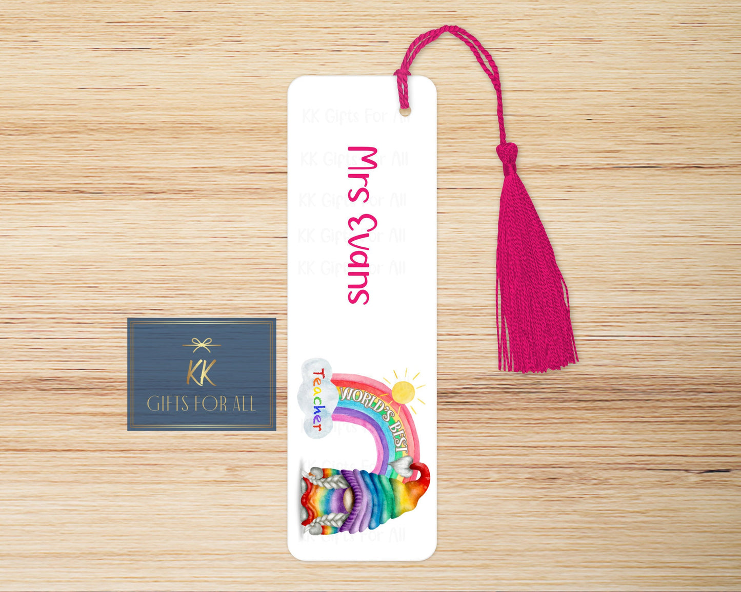 Rainbow Gnome Bookmark, Personalised Bookmark, Teacher Book Marker, End Of Term Gift, LSA Gift, TA Gift, Teacher Gnome Book Marker, Reading
