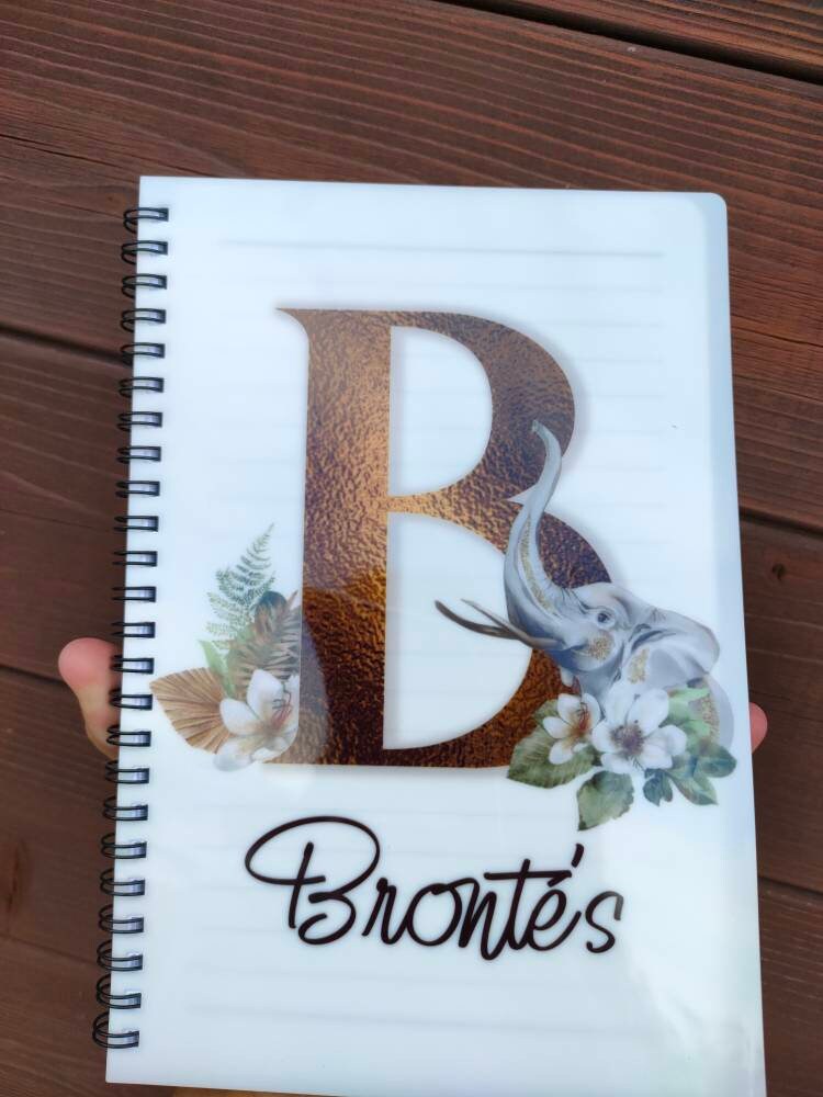 Elephant Notebook, Personalised Elephant Lover Gift, Safari Elephant Initial, A5 binded notepad, Gift For Wife Birthday, Custom Office Notes