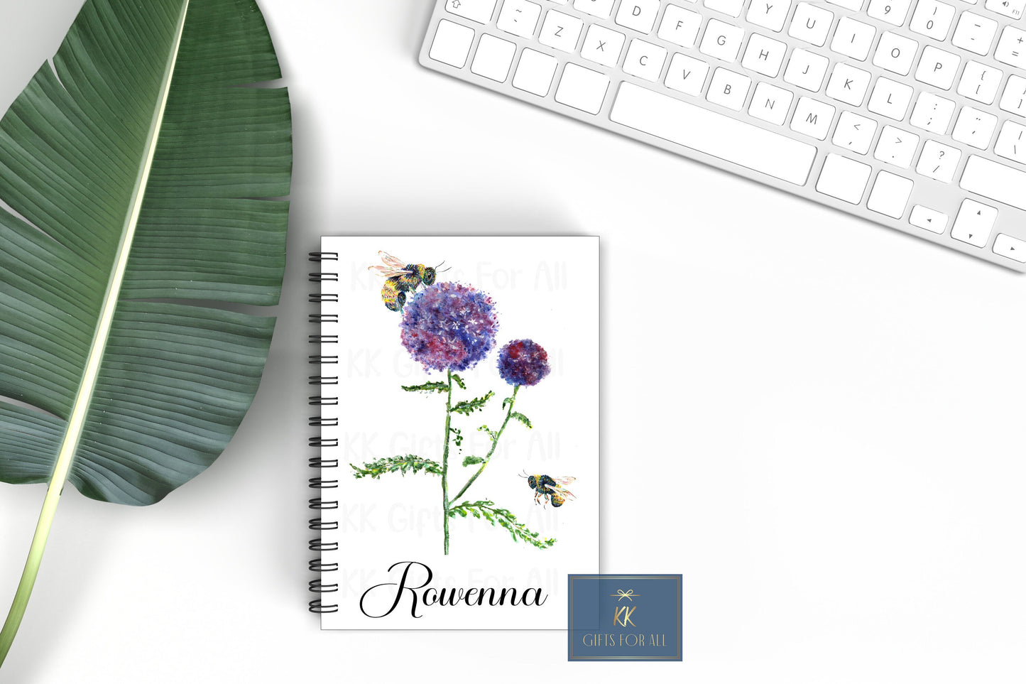 Thistle Bee Notebook, Personalised Gifts, Gift For Mum Or Friend, Birthday Gift For Her, A5 Notepad, Bee Flower, Globe Thistle, Custom Notes