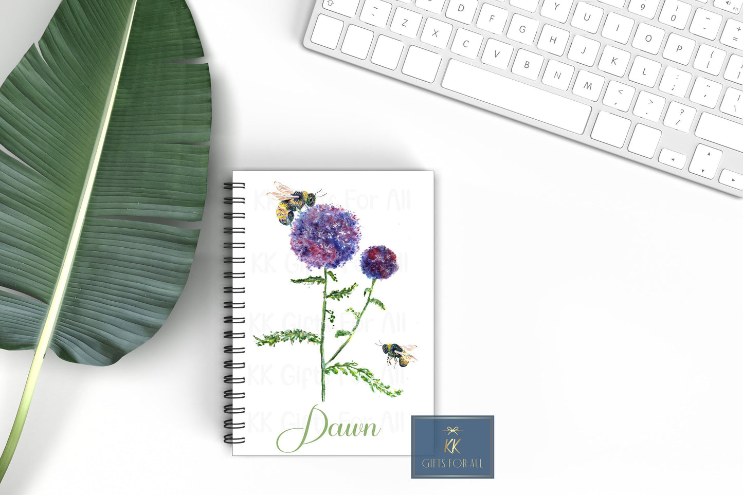 Thistle Bee Notebook, Personalised Gifts, Gift For Mum Or Friend, Birthday Gift For Her, A5 Notepad, Bee Flower, Globe Thistle, Custom Notes