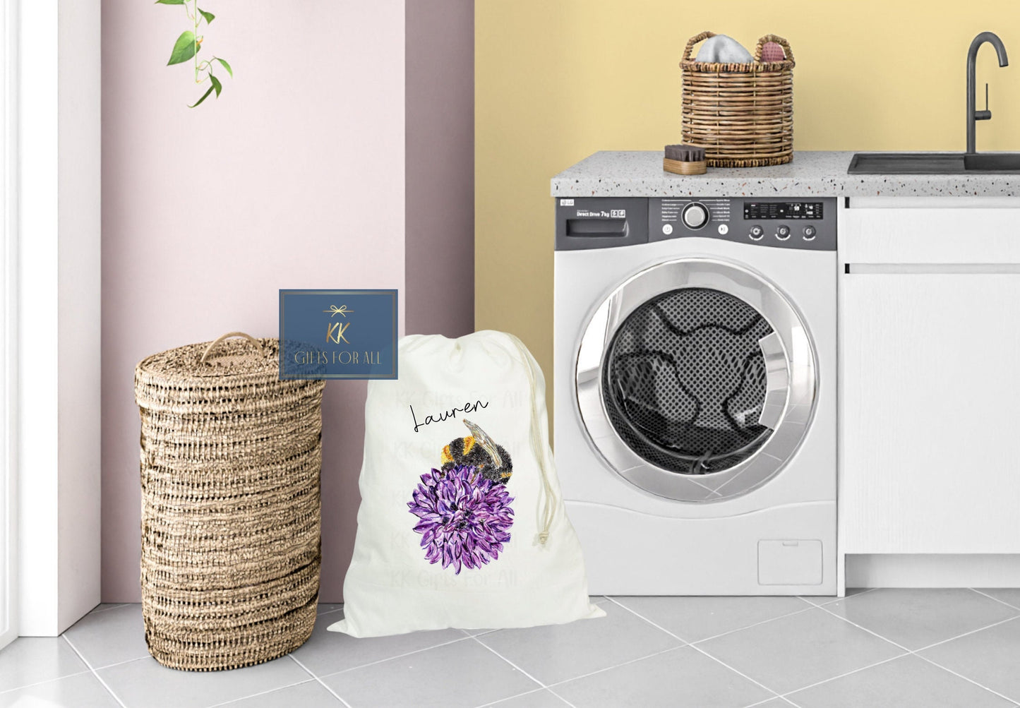 Large Laundry Bag, Bee Washing Sack, Unique Basket Alternative, New Home Gift For Couple, Dirty Clothes, New Home Gift For Her, Daughter Was