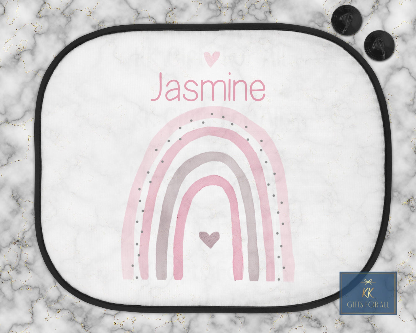 Personalised Car Shade, Sun Shade, Rainbow Gift, Rainbow Name, Car Sun Visor, Sunshade, Gift For Young Girl, Pink Rainbow Heart, Sun Shade