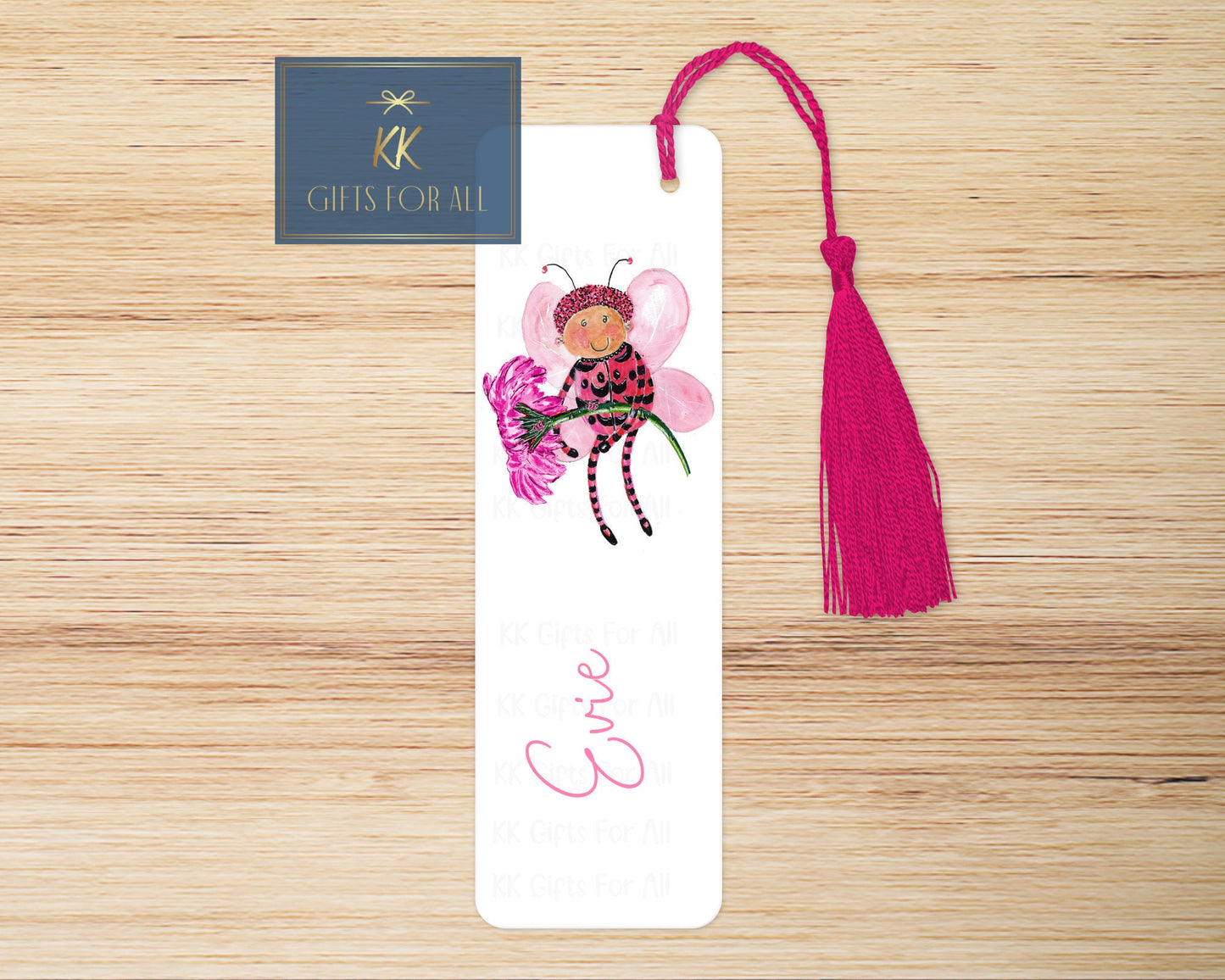 Personalised Bookmark, Personalised Bookmark, Pink Bug Gift, Cute Ladybug Pink Flower, Reading Gift, Large Metal Book Marker, Custom Name