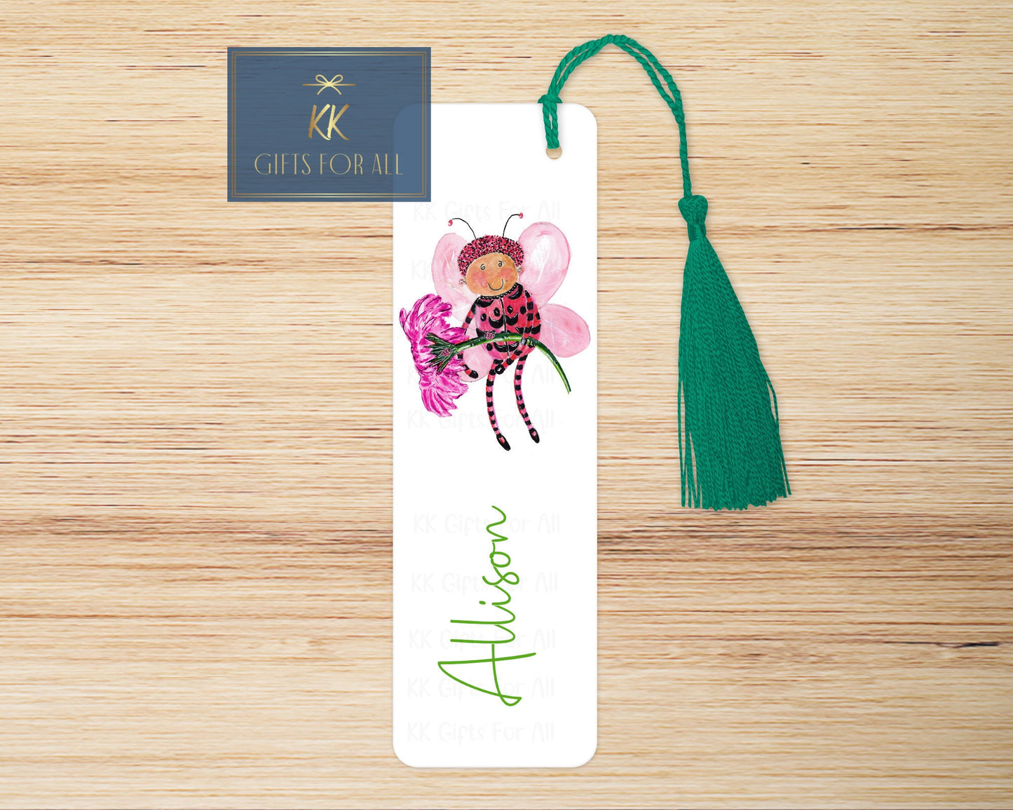 Personalised Bookmark, Personalised Bookmark, Pink Bug Gift, Cute Ladybug Pink Flower, Reading Gift, Large Metal Book Marker, Custom Name