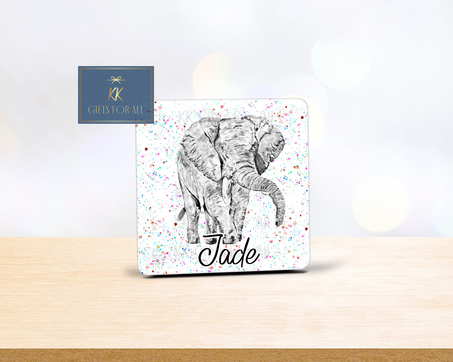 Grey Elephant Mug, Birthday Or Anniversary Gift Wife, Gifts For Friend, Mug And Coaster, Custom Gifts, Grey Elephant, Rainbow Background