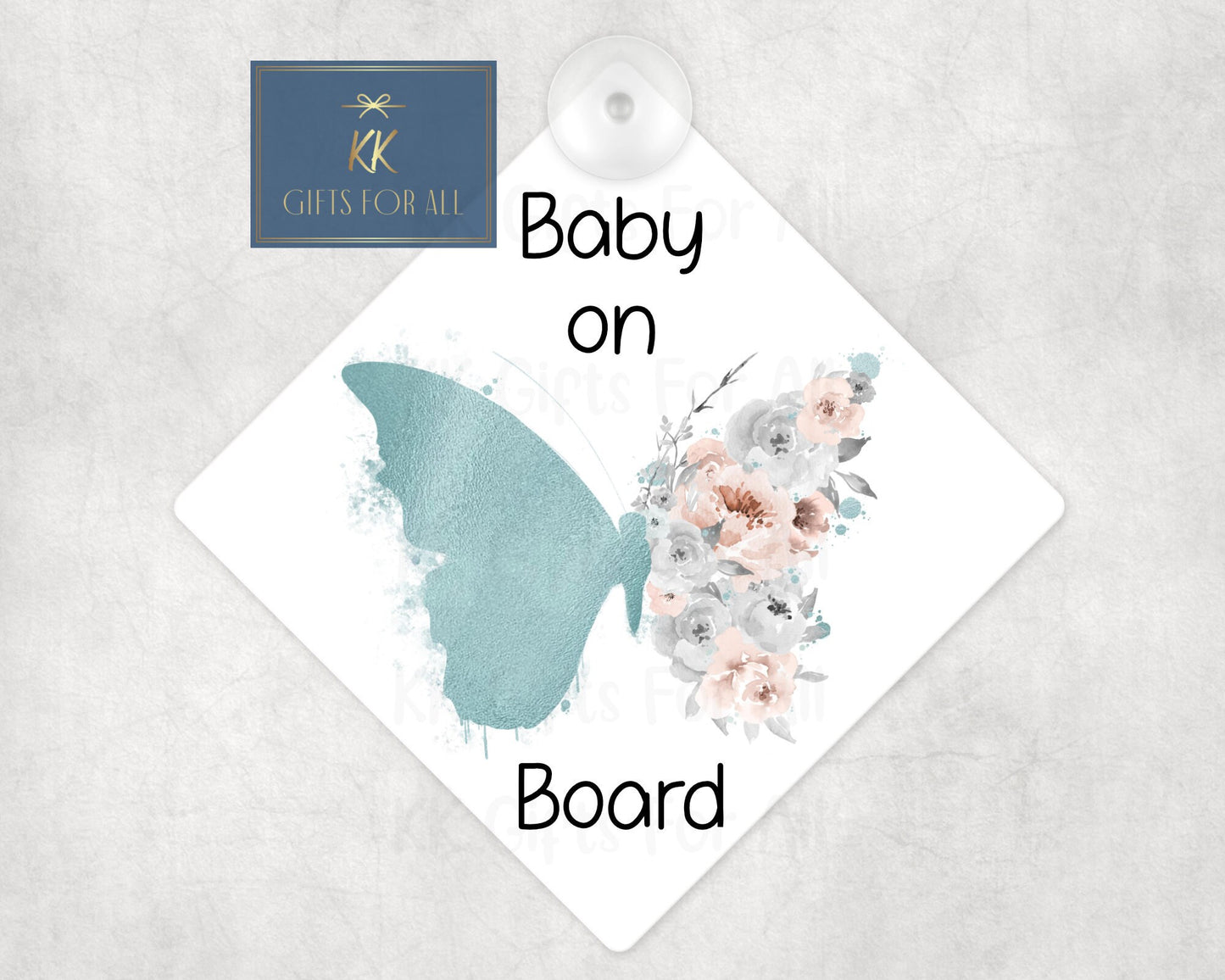 Baby On Board Sign, Personalised Baby Car Sign, Custom Baby On Board, Butterfly Baby Car Sign, Teal & Peach Floral Butterfly, Car Sticker