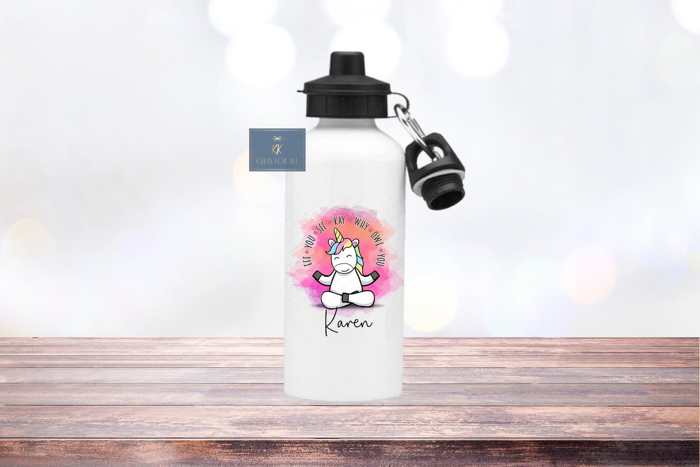 Sarcastic Unicorn Water Bottle, Personalised Water Bottle, Drinks Bottle, Aluminium Bottle, 600ML White Bottle, Subtle Swearing Flask, Rude