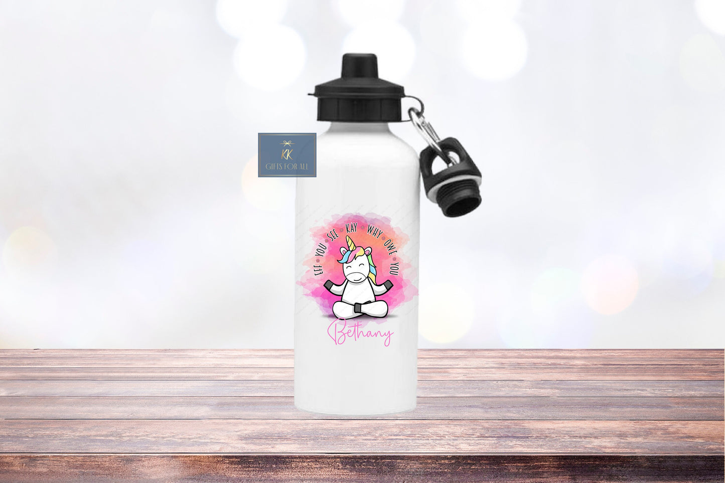Sarcastic Unicorn Water Bottle, Personalised Water Bottle, Drinks Bottle, Aluminium Bottle, 600ML White Bottle, Subtle Swearing Flask, Rude