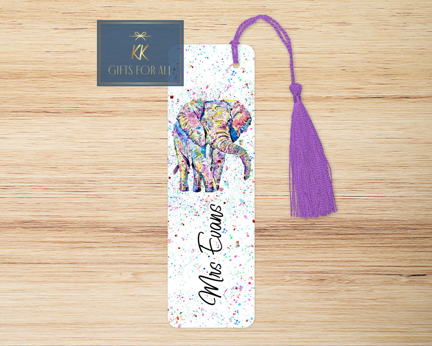 Personalised Rainbow Elephant Bookmark Elephant Reading Gift Letterbox Gift For Her