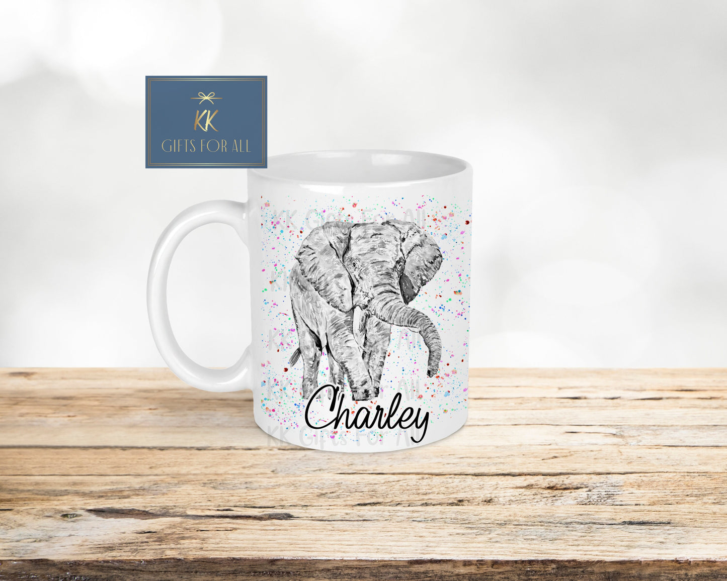 Grey Elephant Mug, Birthday Or Anniversary Gift Wife, Gifts For Friend, Mug And Coaster, Custom Gifts, Grey Elephant, Rainbow Background
