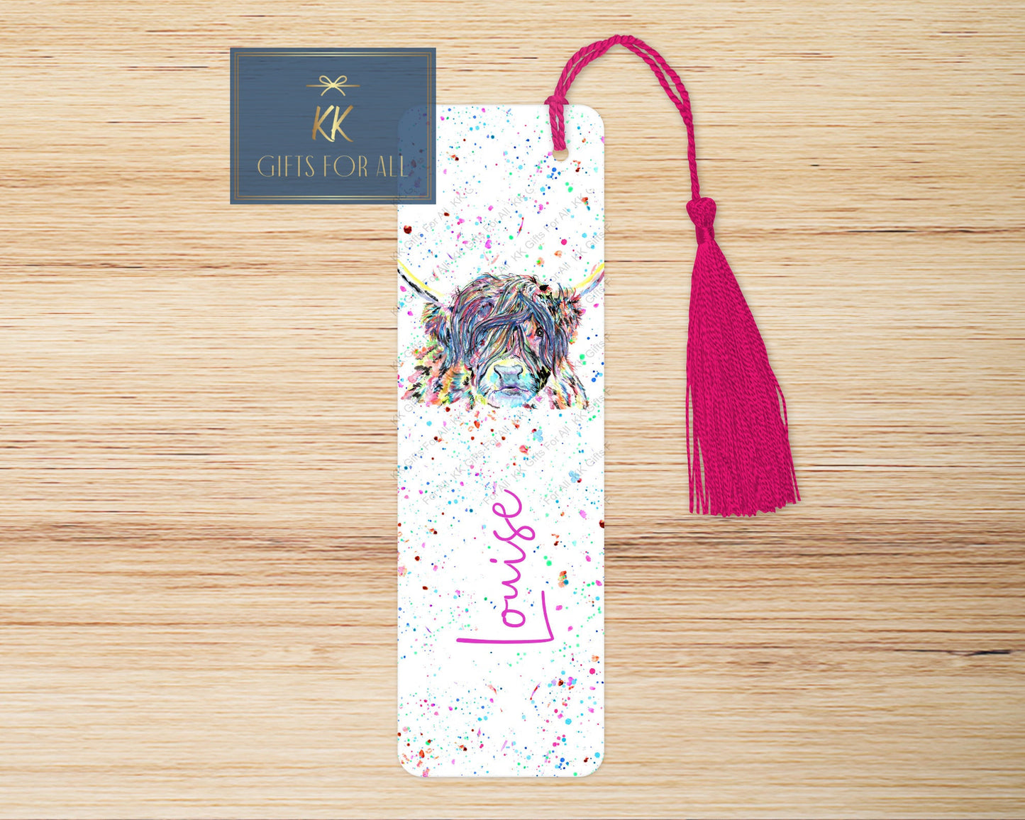 Highland Cow bookmark, Personalised Bookmark, Rainbow Highland, Letterbox Gifts