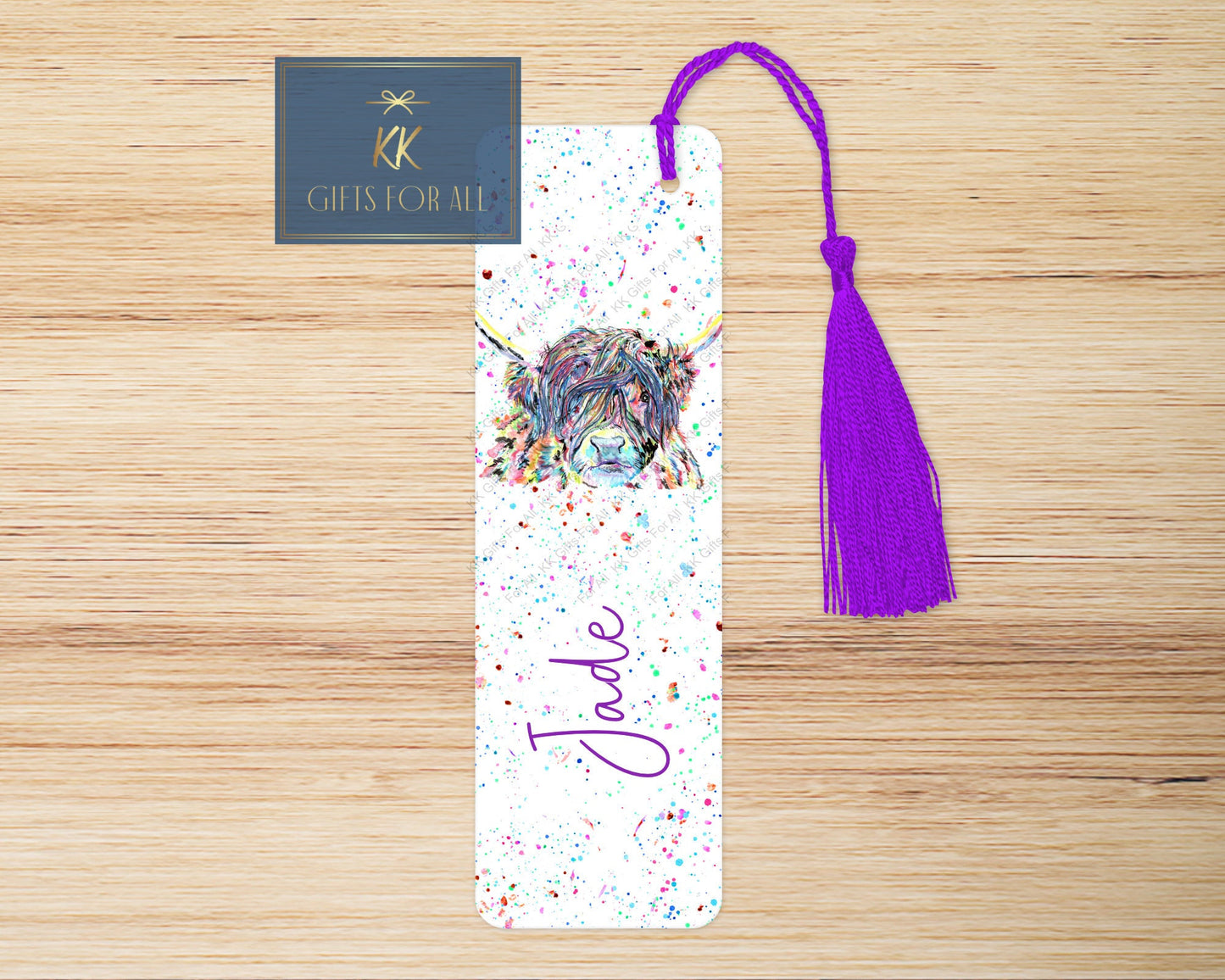 Highland Cow bookmark, Personalised Bookmark, Rainbow Highland, Letterbox Gifts
