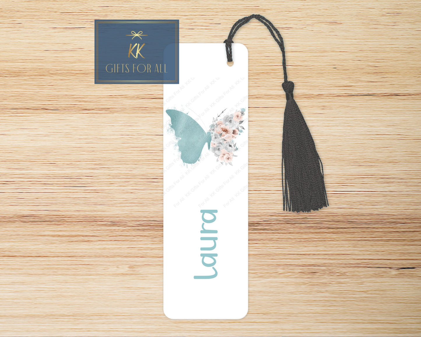 Teal Floral Butterfly Bookmark, Personalised Bookmark, Floral Butterfly, Custom Book Marker, Adult Book Mark, Young Girl Letterbox Gifts