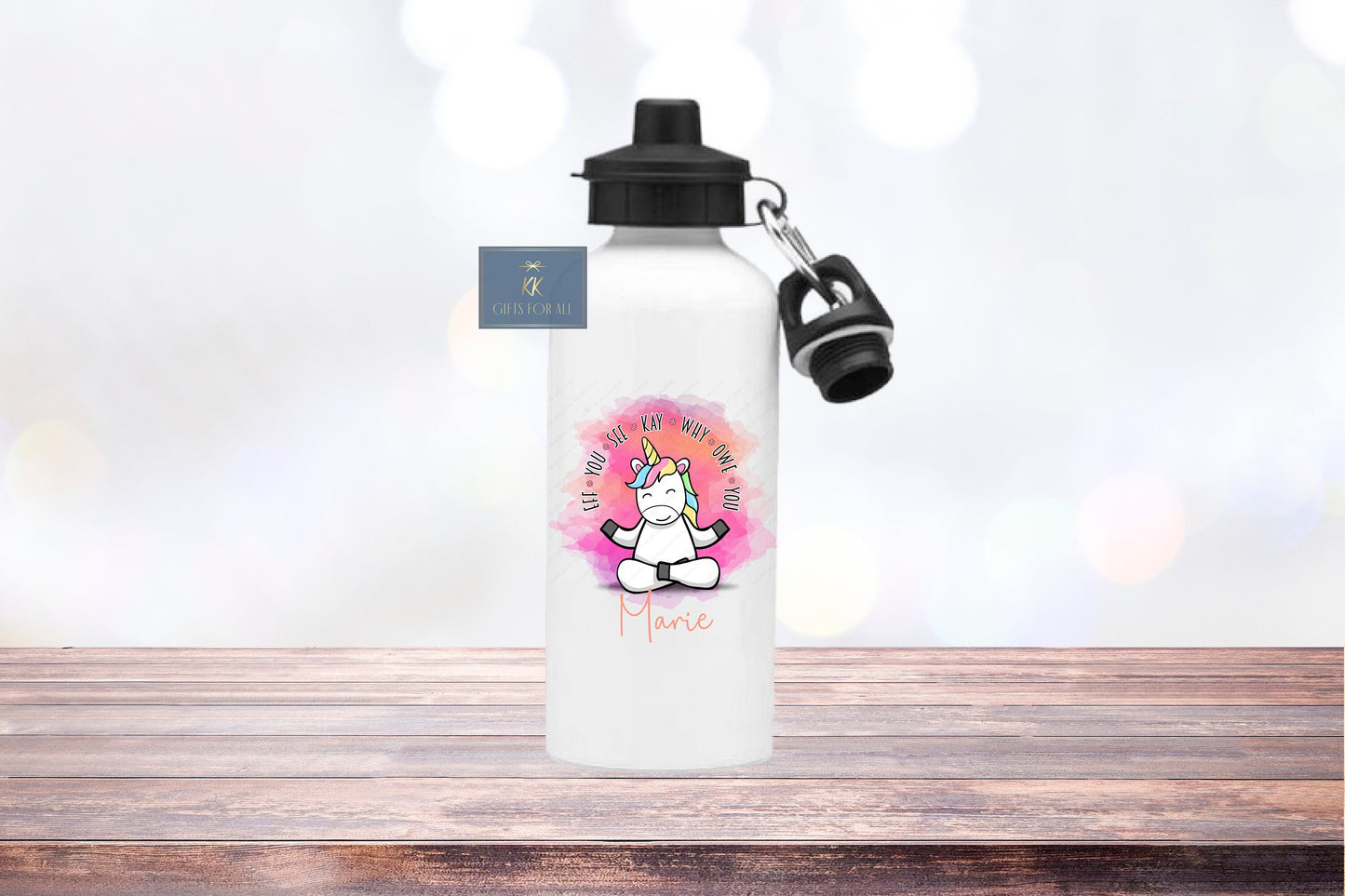 Sarcastic Unicorn Water Bottle, Personalised Water Bottle, Drinks Bottle, Aluminium Bottle, 600ML White Bottle, Subtle Swearing Flask, Rude