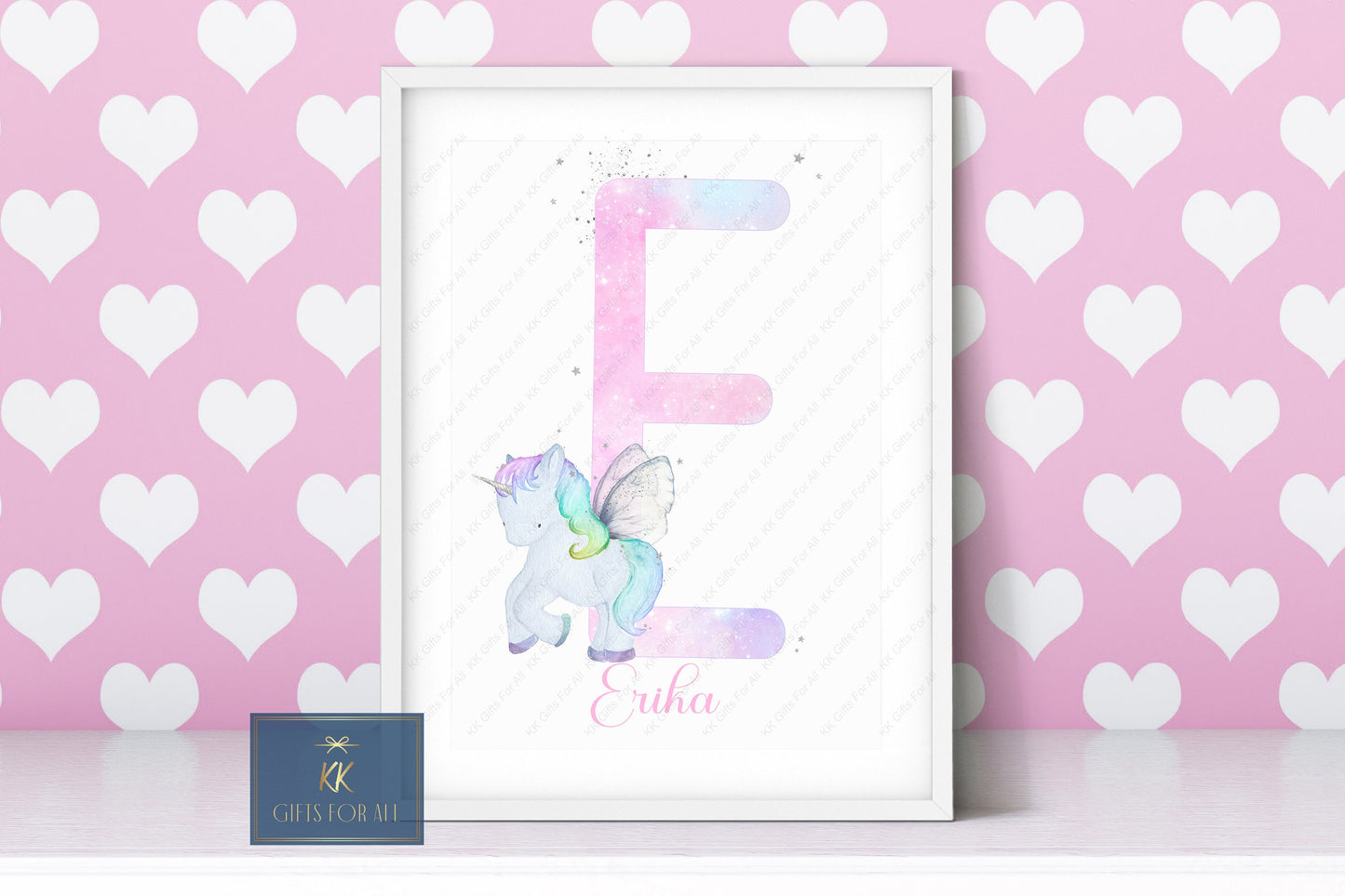 A4 Print, Personalised Unicorn Print, Name & Initial Unicorn Wall Art, Pastel Unicorn Wall Decor, Nursery Print, Young Girl Bedroom Art