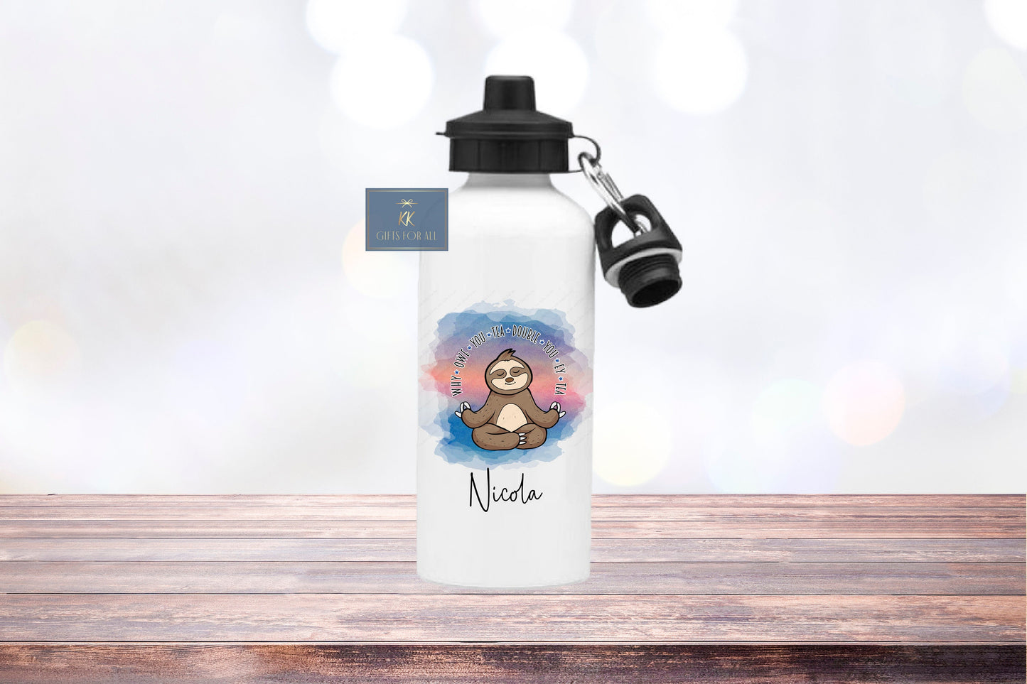 Subtle Swearing Water Bottle, Personalised Water Bottle, Drinks Bottle, Aluminium Bottle, 600ML White Bottle, Rude Sloth Drink Flask, Adult