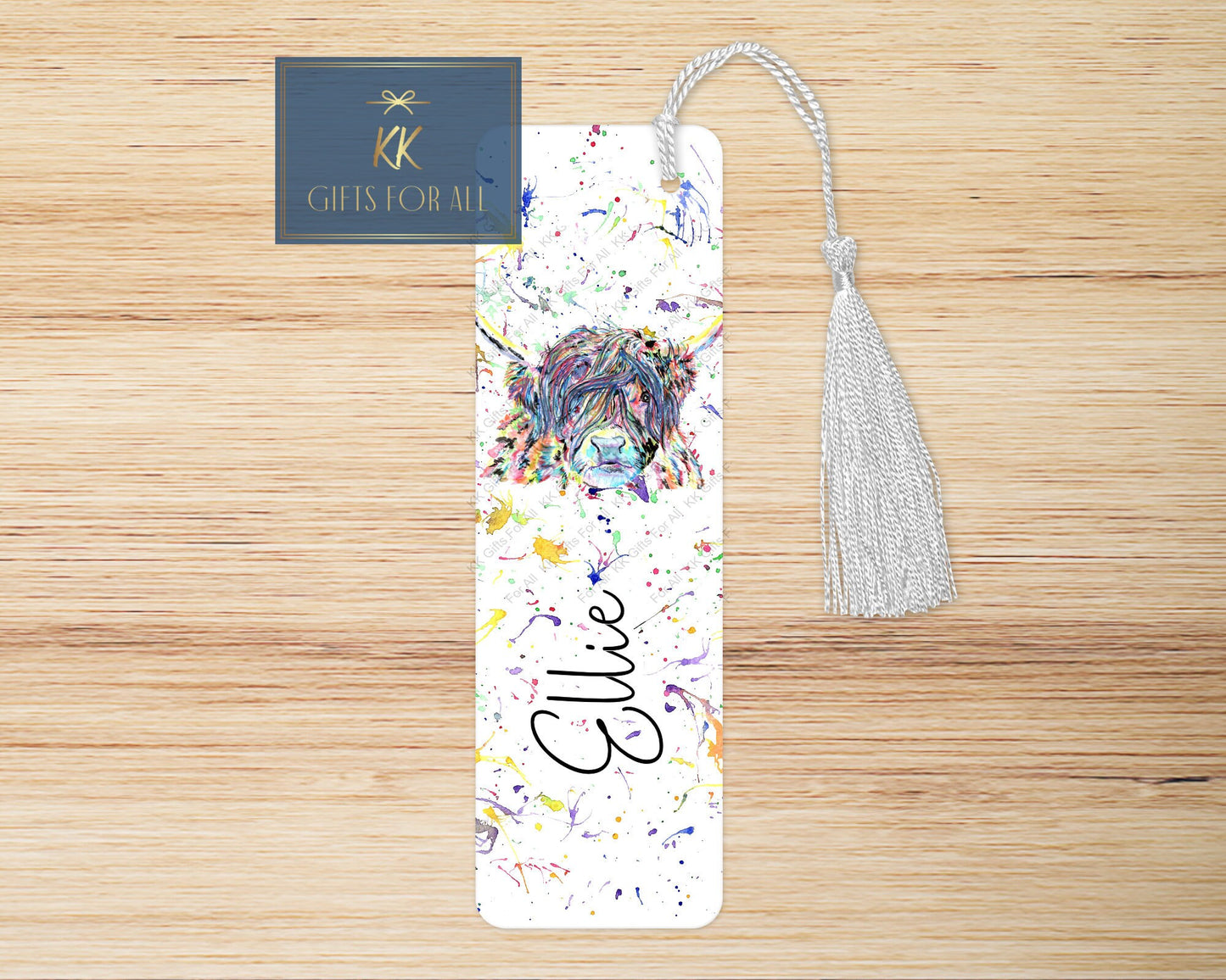 Personalised Highland Cow Bookmark, Birthday Gift For Her, Rainbow Colour Scottish Highland