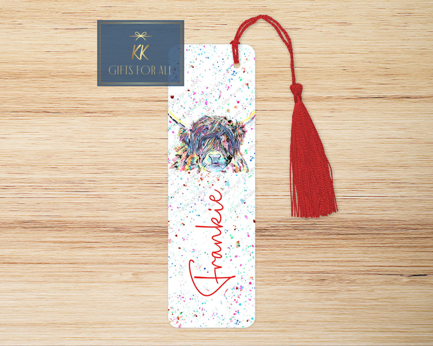 Highland Cow bookmark, Personalised Bookmark, Rainbow Highland, Letterbox Gifts