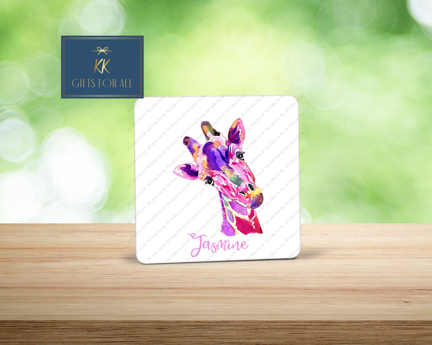 Personalised Giraffe Pink Handle Mug, Pink Watercolor Giraffe, Multi Coloured Sarari Giraffe Mug & Coaster, Custom Giraffe, Gifts For Female