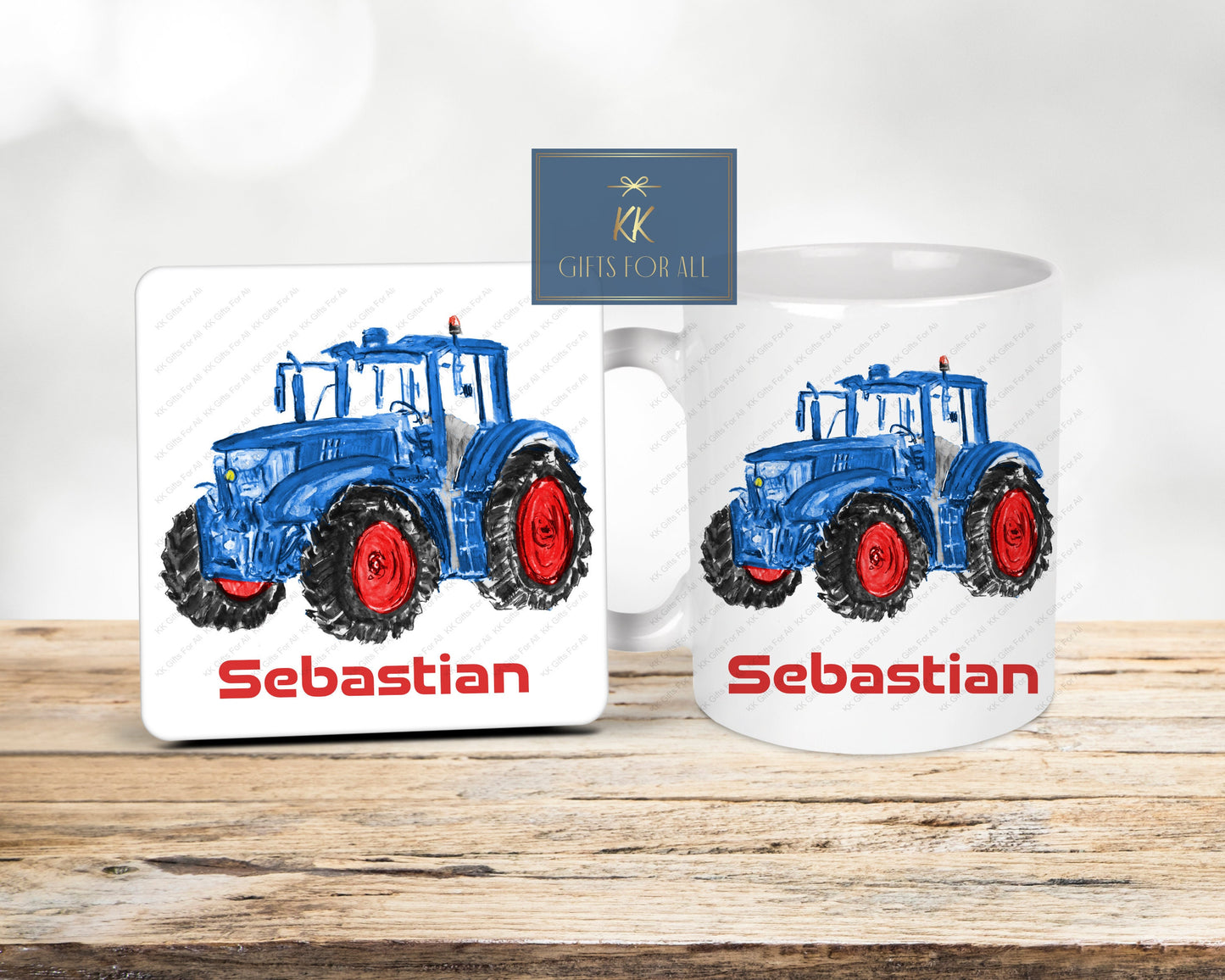 Personalised Tractor Mug & Coaster, Blue Tractor, Farmer Gift, Birthday Gift For Him, Gift For Young Boy, Farm Lover Gift, Farmer Wife Mug