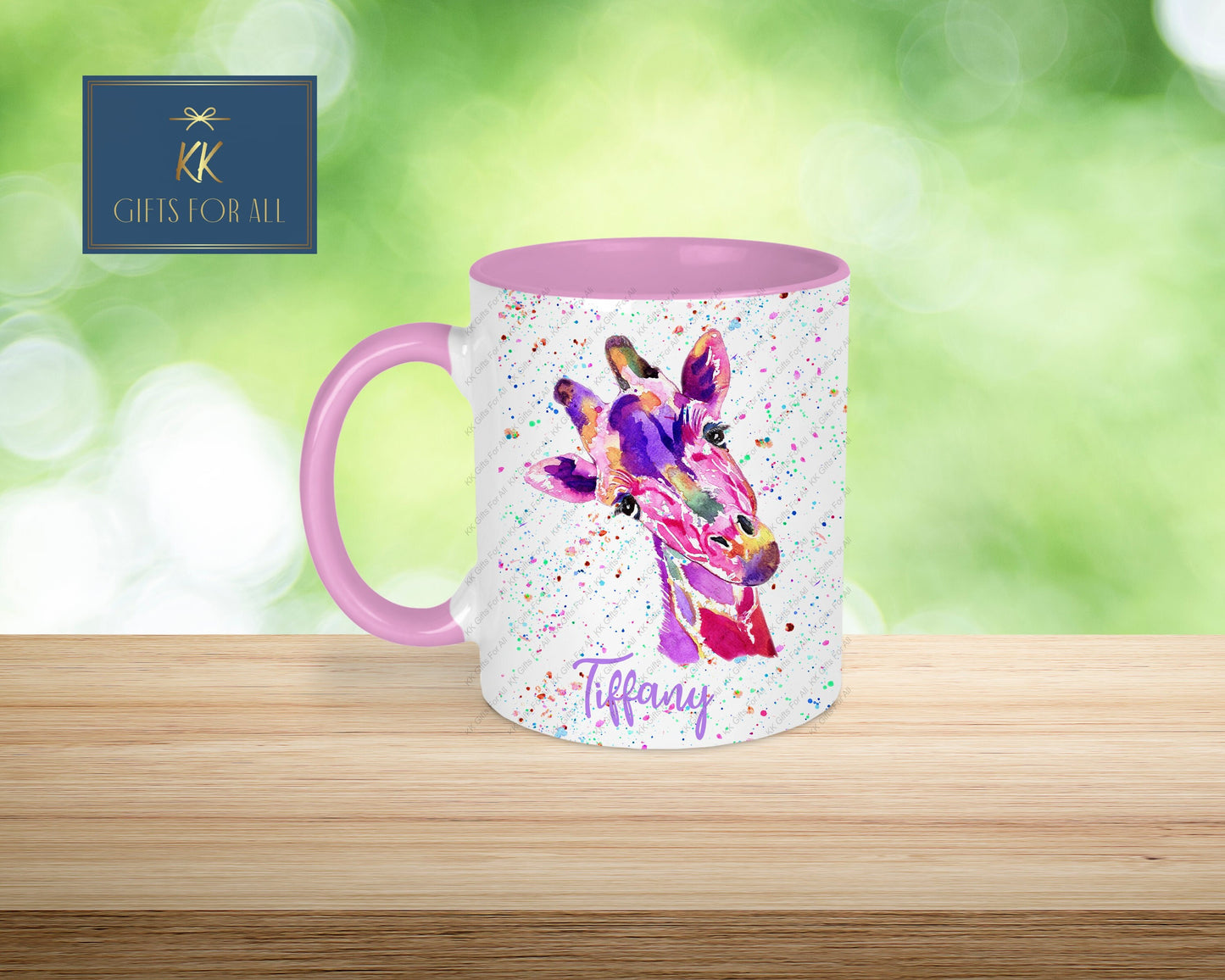 Watercolor Giraffe, Pink & Purple Giraffe,Gift For Her Birthday, Anniversary Gift For Wife, Personalised Mug And Coaster Gift,Custom Coaster
