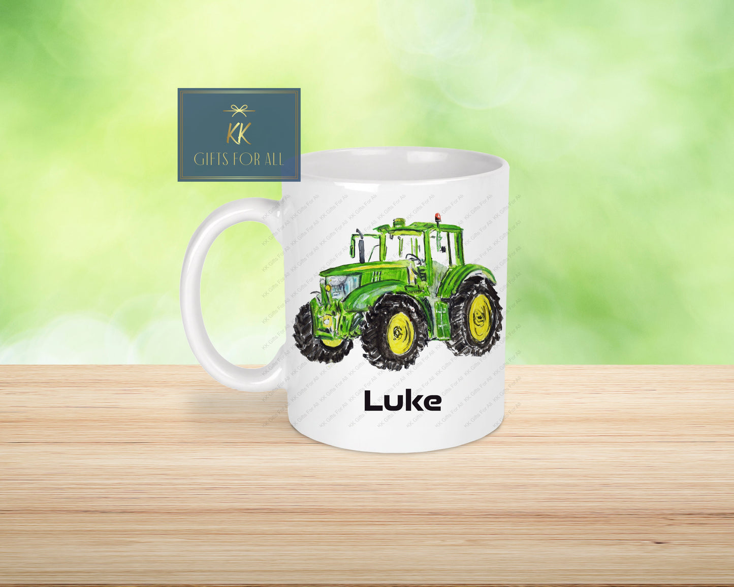 Personalised Green Tractor Mug & Coaster, Farmer Mug, Tractor Lover Birthday Gift