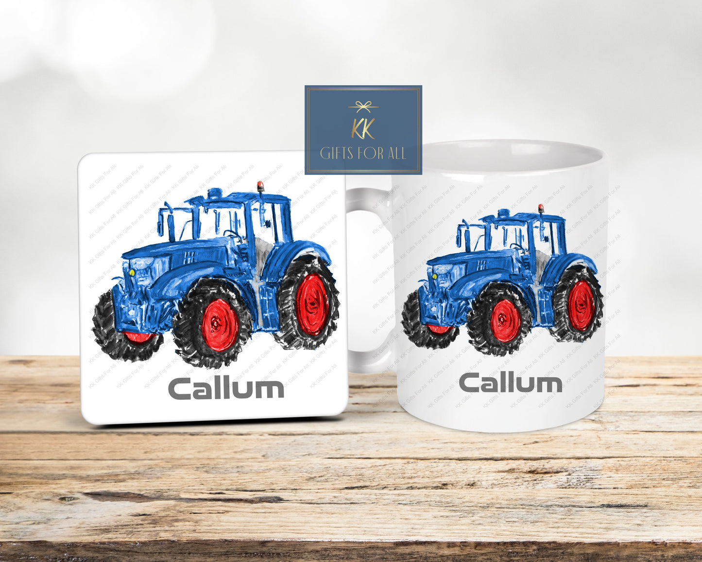 Personalised Tractor Mug & Coaster, Blue Tractor, Farmer Gift, Birthday Gift For Him, Gift For Young Boy, Farm Lover Gift, Farmer Wife Mug