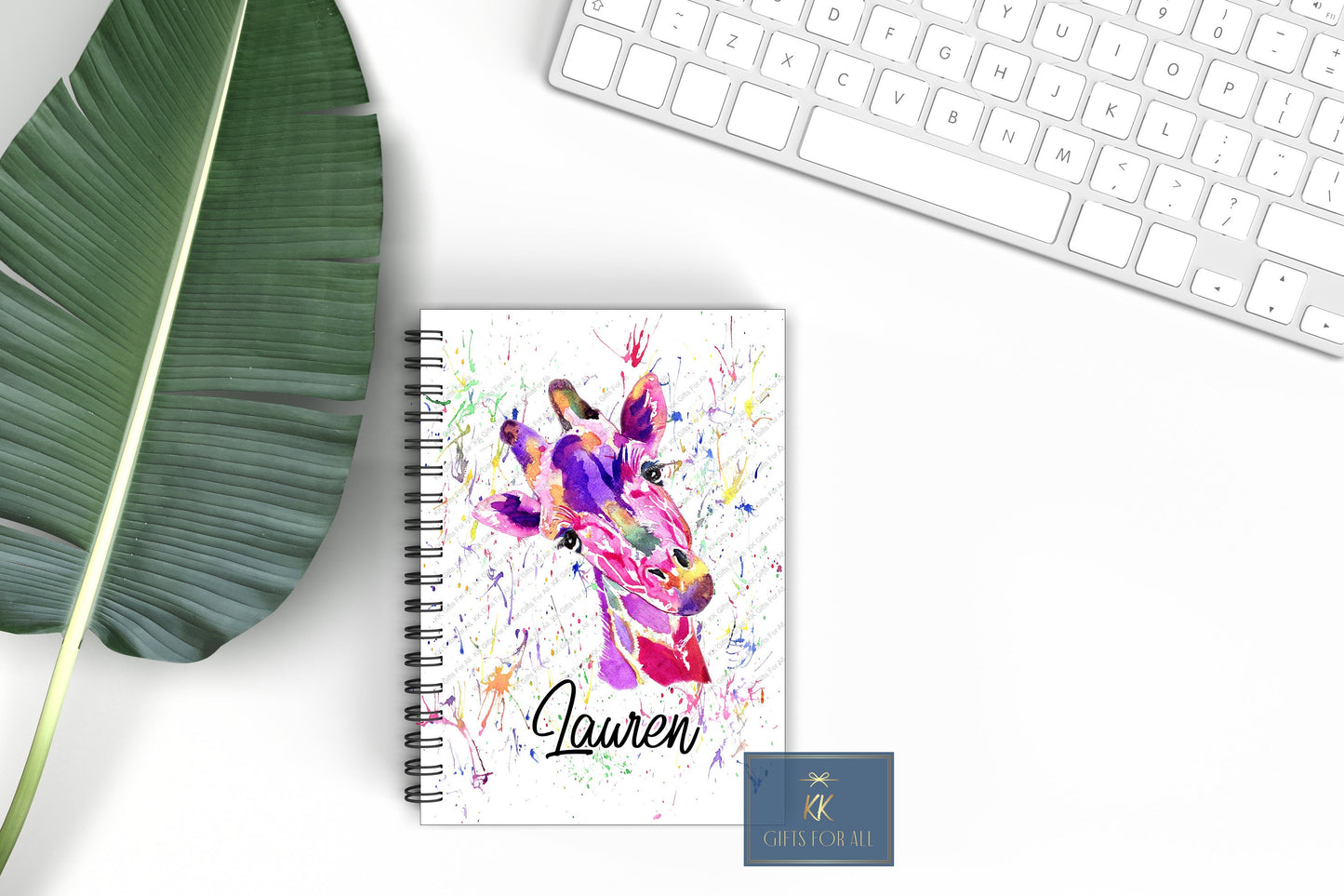 Watercolour Giraffe Notebook, Gift For Mum, Friend Gifts, Birthday Gift For Her, Personalised Notepad, A5 Lined Notes, Pink Giraffe Notepad
