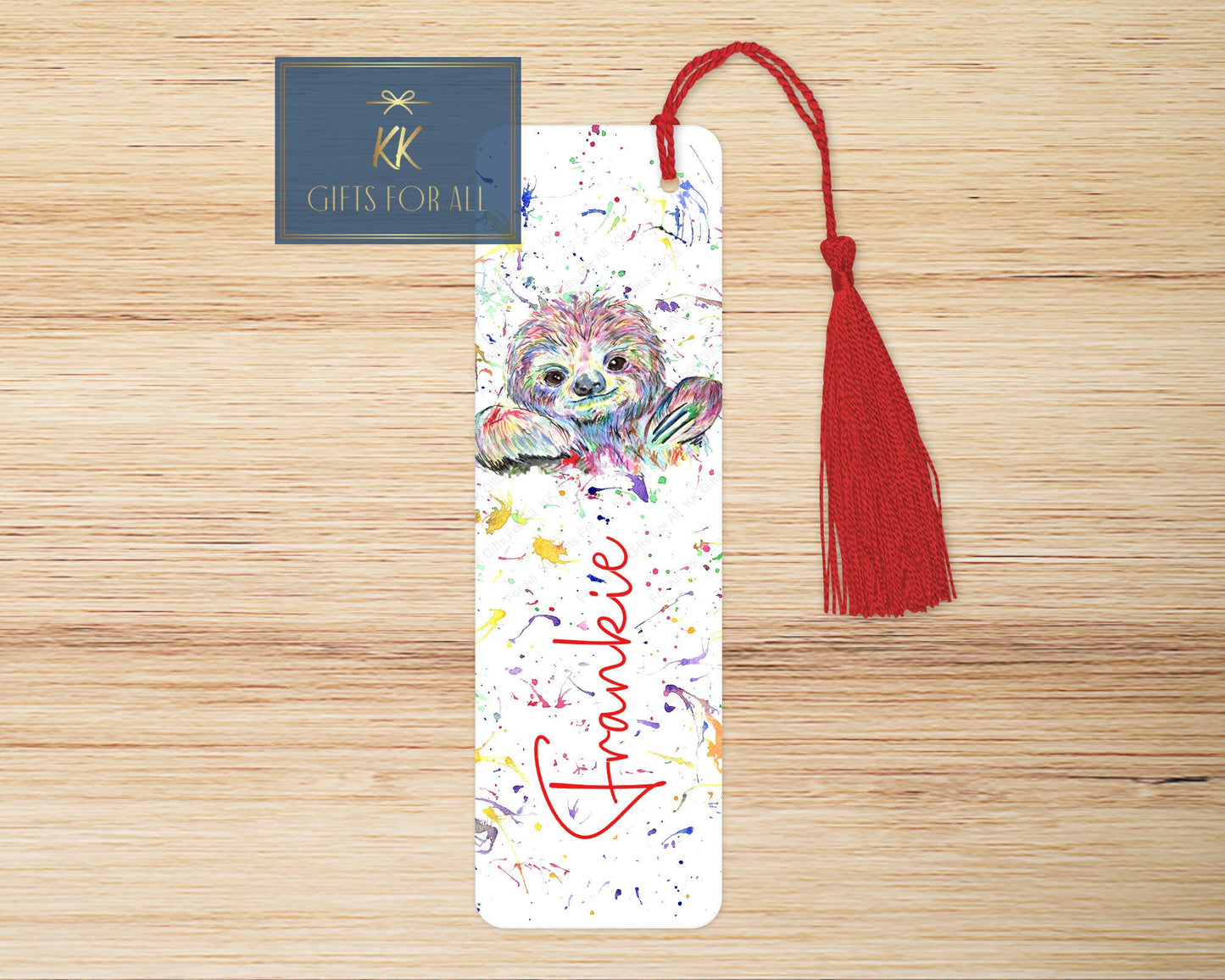 Personalised Rainbow Sloth Bookmark, Letterbox Birthday Gift For Her, Multicoloured Sloth Bookmark