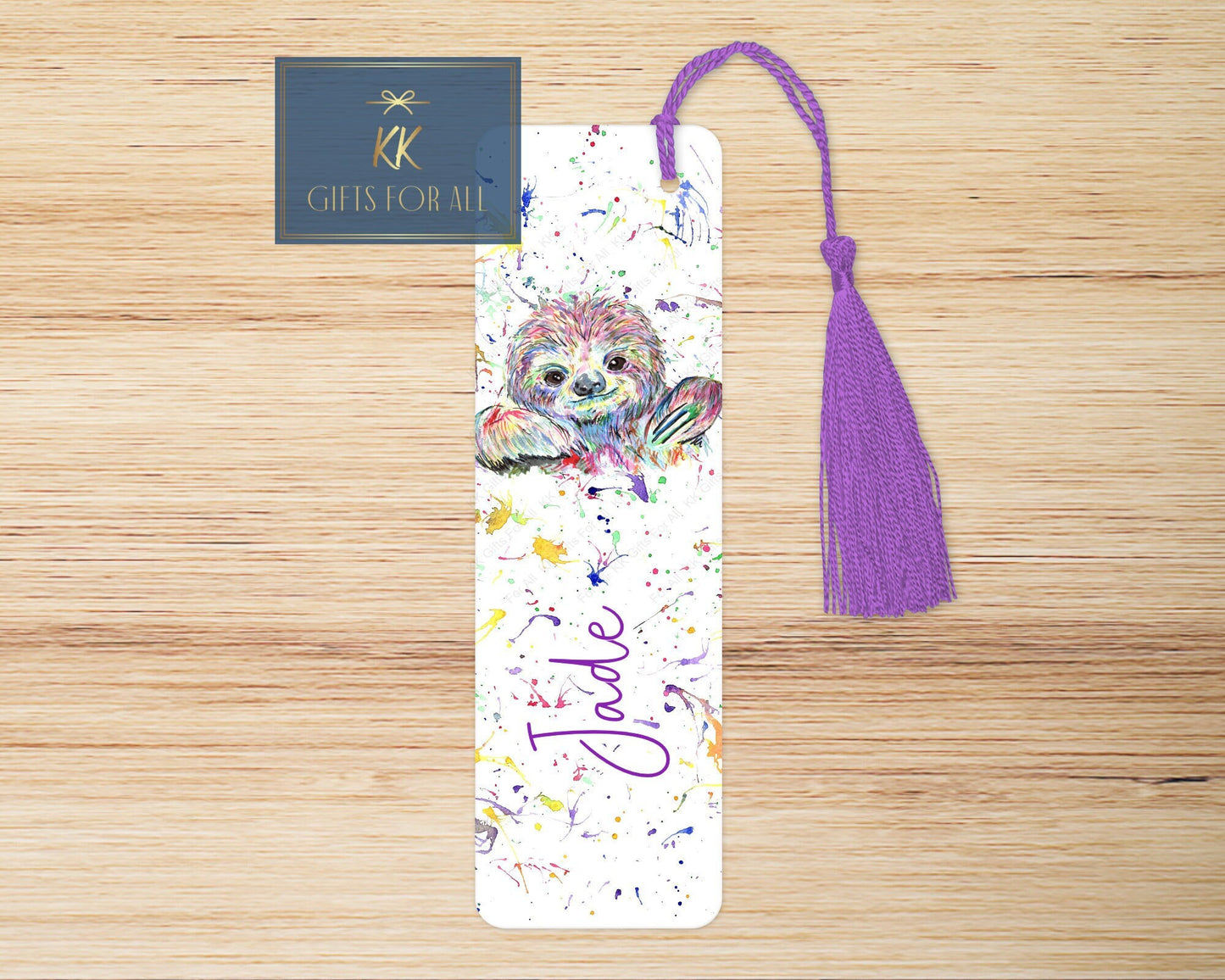 Personalised Rainbow Sloth Bookmark, Letterbox Birthday Gift For Her, Multicoloured Sloth Bookmark