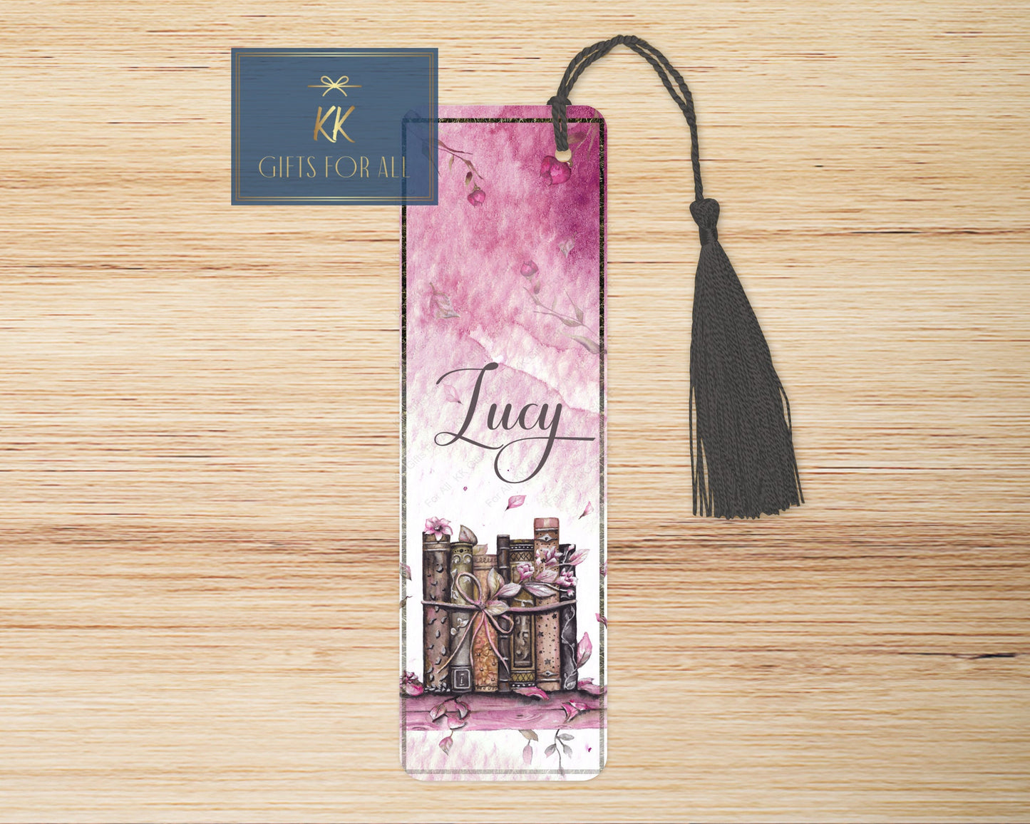 Pink Personalised Bookmark, Personalised Bookmark, Watercolour Book Stack Book Mark, Coloured Tassel, Letterbox Gifts, Girls Book Marker