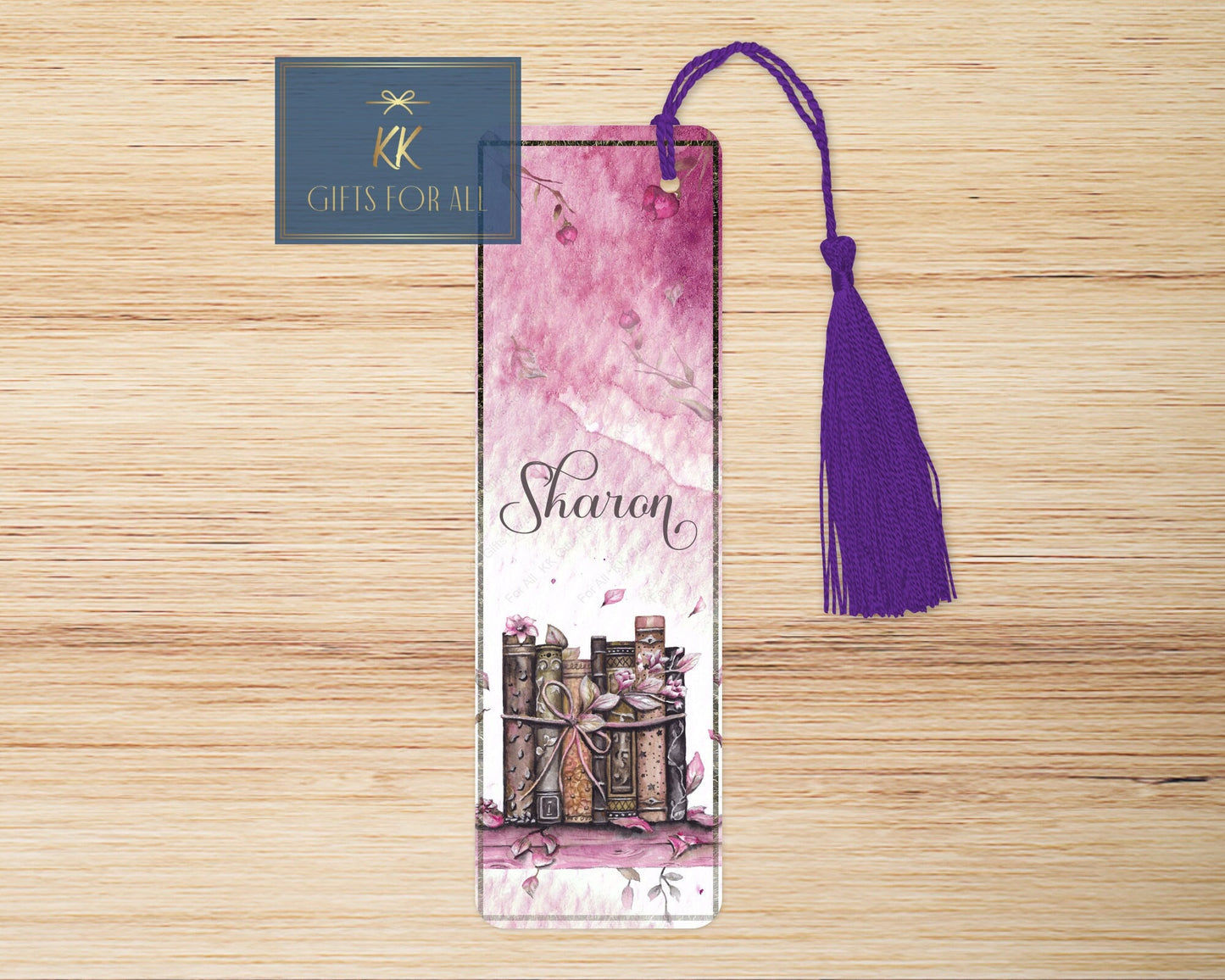 Pink Personalised Bookmark, Personalised Bookmark, Watercolour Book Stack Book Mark, Coloured Tassel, Letterbox Gifts, Girls Book Marker