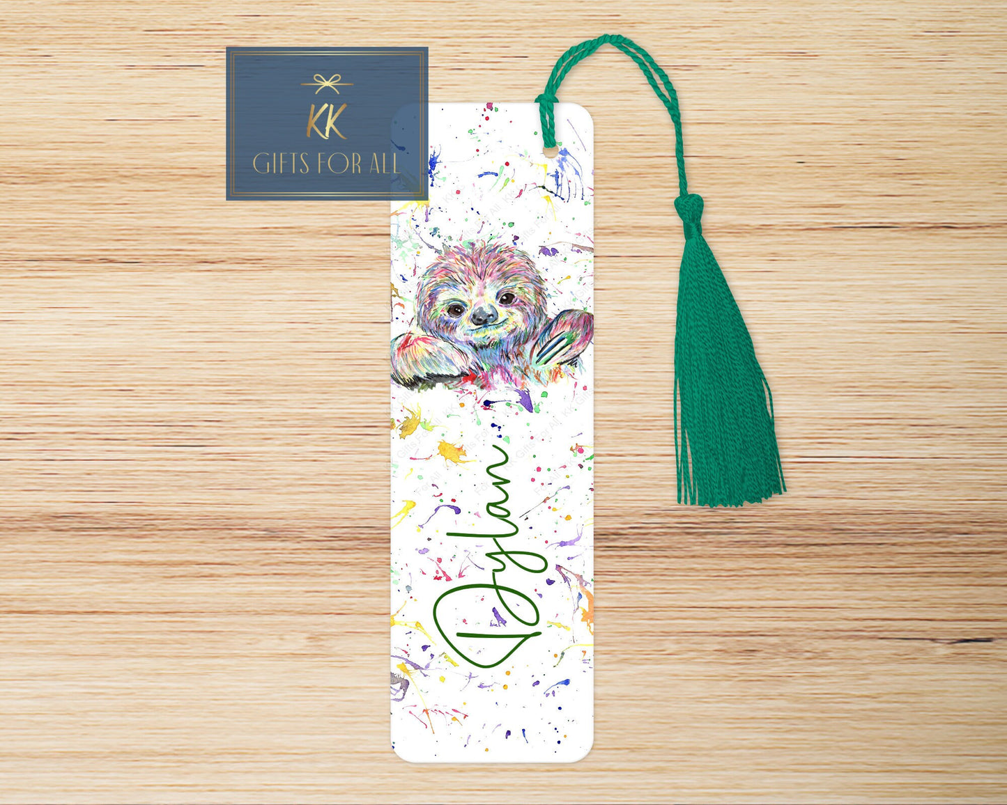 Personalised Rainbow Sloth Bookmark, Letterbox Birthday Gift For Her, Multicoloured Sloth Bookmark