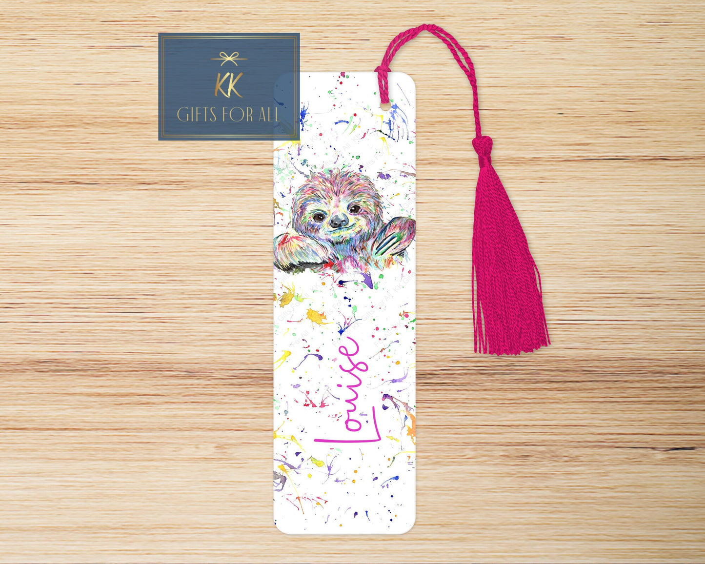 Personalised Rainbow Sloth Bookmark, Letterbox Birthday Gift For Her, Multicoloured Sloth Bookmark