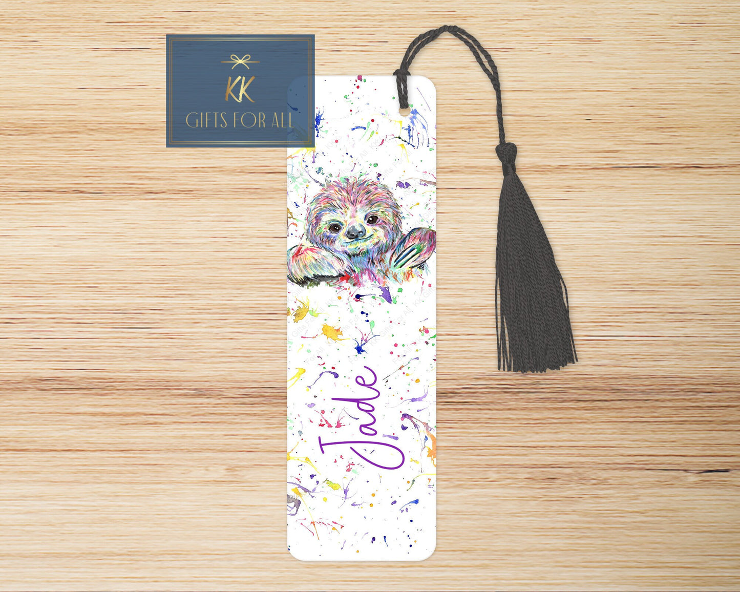 Personalised Rainbow Sloth Bookmark, Letterbox Birthday Gift For Her, Multicoloured Sloth Bookmark
