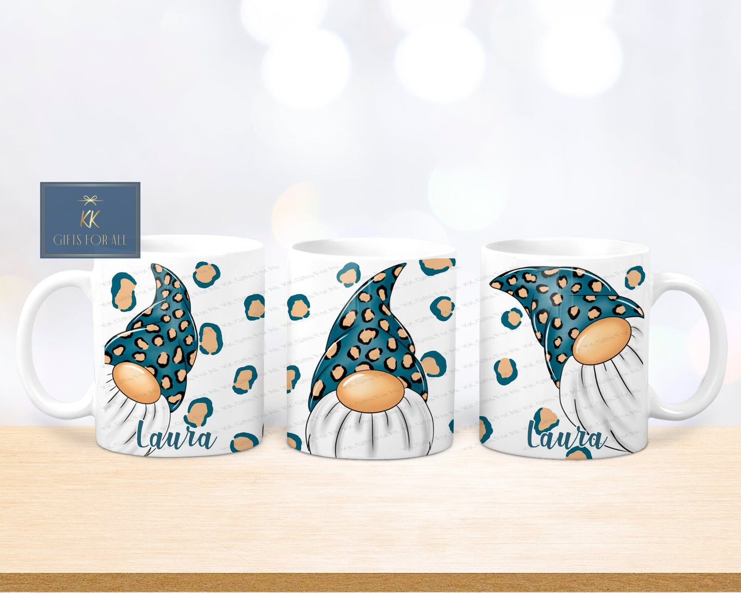 Gonk Mug & Coaster, Teal Leopard Prink Gonk, Gift For Mum, Personalised Mug, Ceramic Mug, Valentine's Gift For Wife Or Girlfriend, Gnome Mug