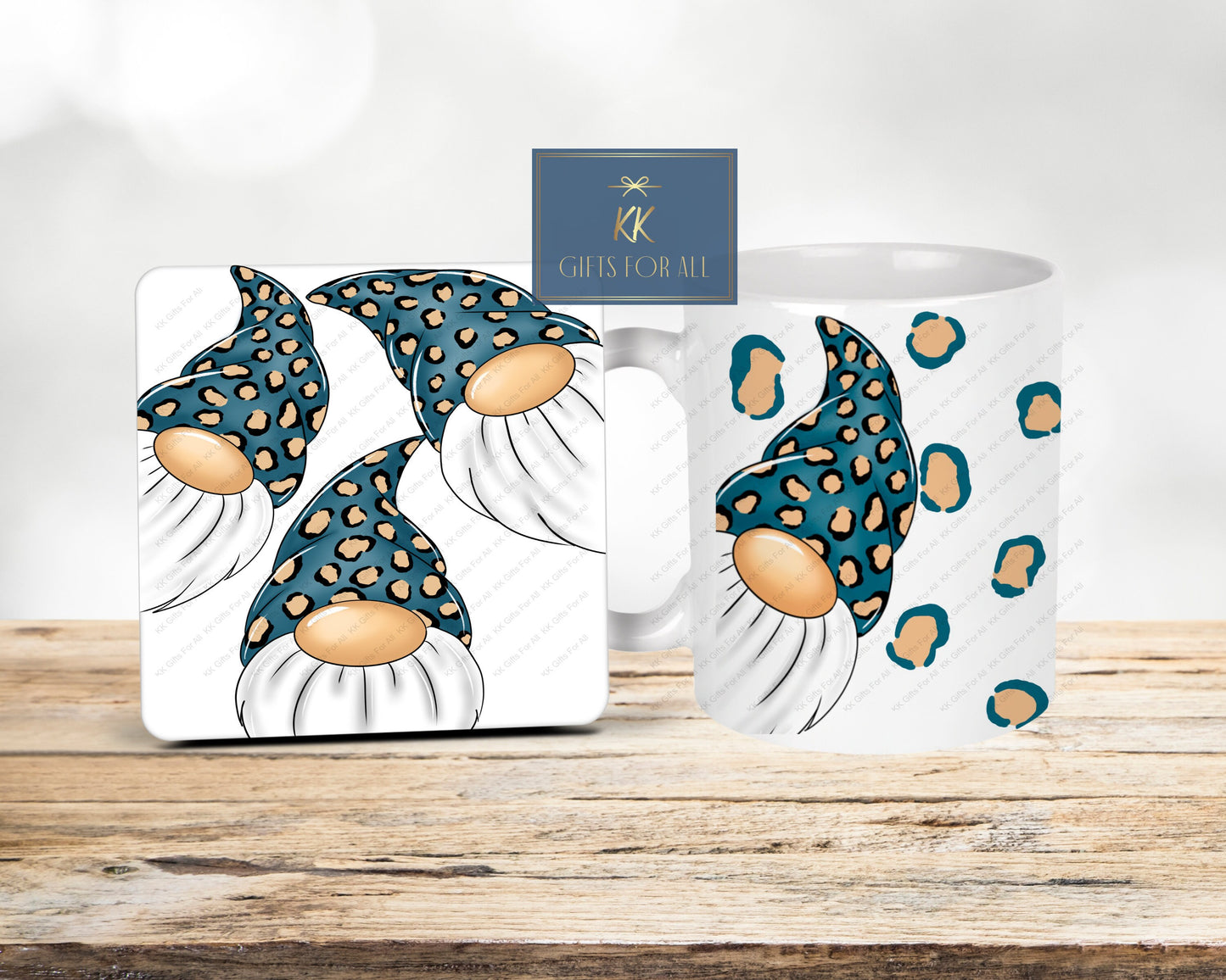 Gonk Mug & Coaster, Teal Leopard Prink Gonk, Gift For Mum, Personalised Mug, Ceramic Mug, Valentine's Gift For Wife Or Girlfriend, Gnome Mug