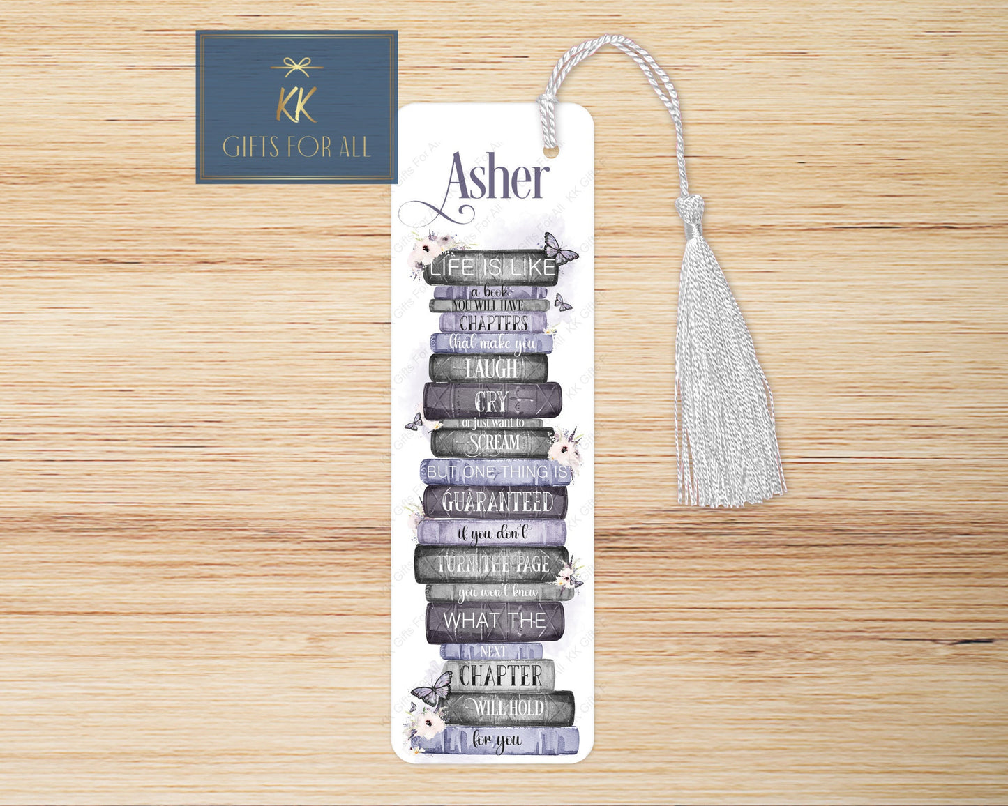 Personalised Lilac Bookstack Bookmark, Letterbox Gift, Gift For Mum Or Nan, Self Care, Reading Lover, Secret Santa