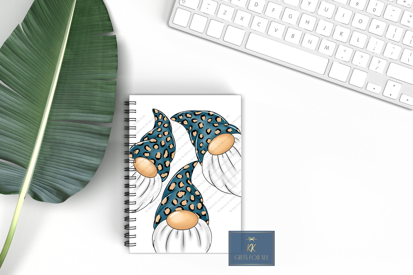 Teal Leopard Print Gonk Notebook, Gift For Mum, Friend, Birthday Gift For Her, Personalised Notepad, A5 binded lined Notes, Teal Tan Gnome