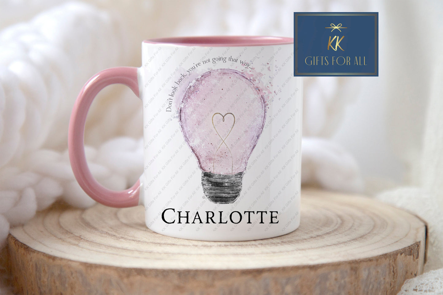 Personalised Pink Lightbulb Mug, Watercolour Light Bulb, Positivity Gift Pink