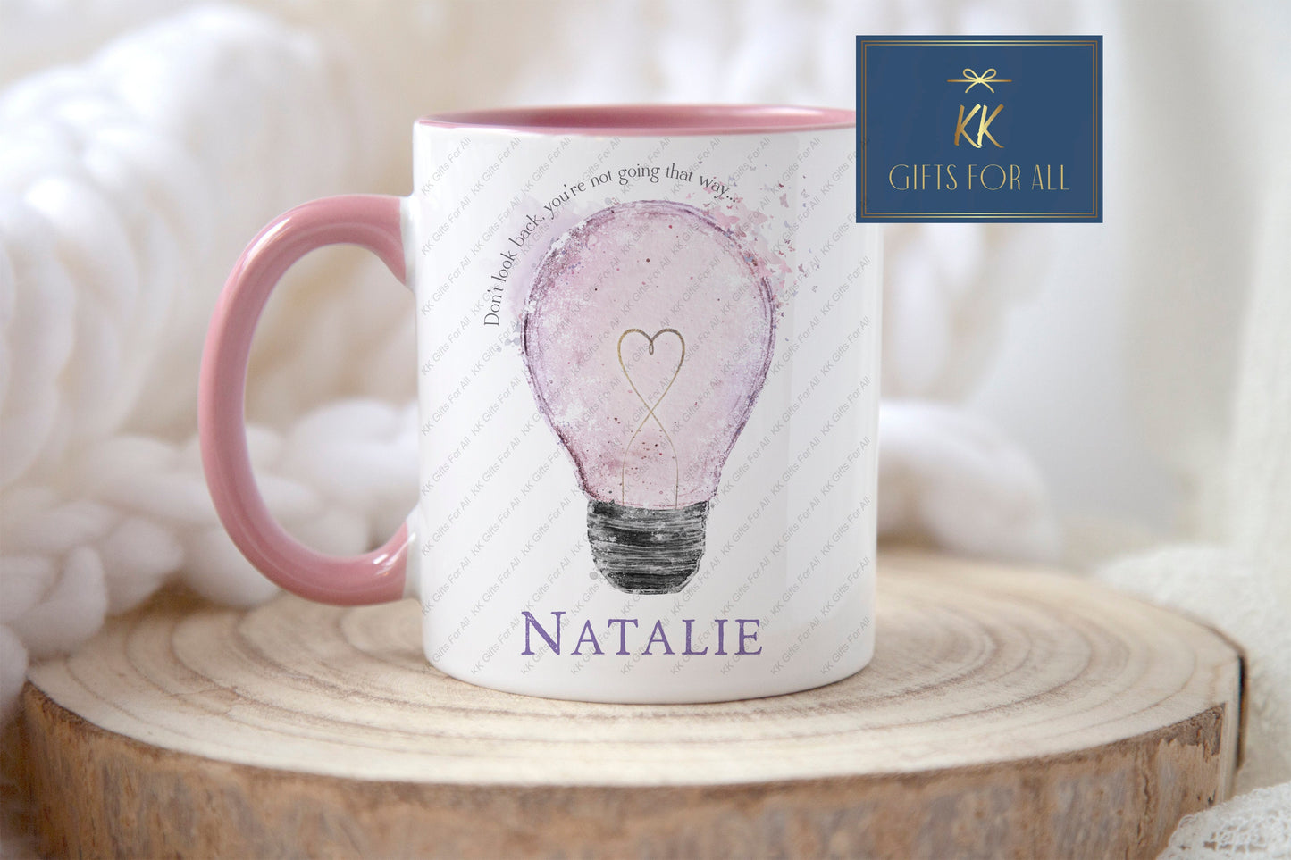 Personalised Pink Lightbulb Mug, Watercolour Light Bulb, Positivity Gift Pink