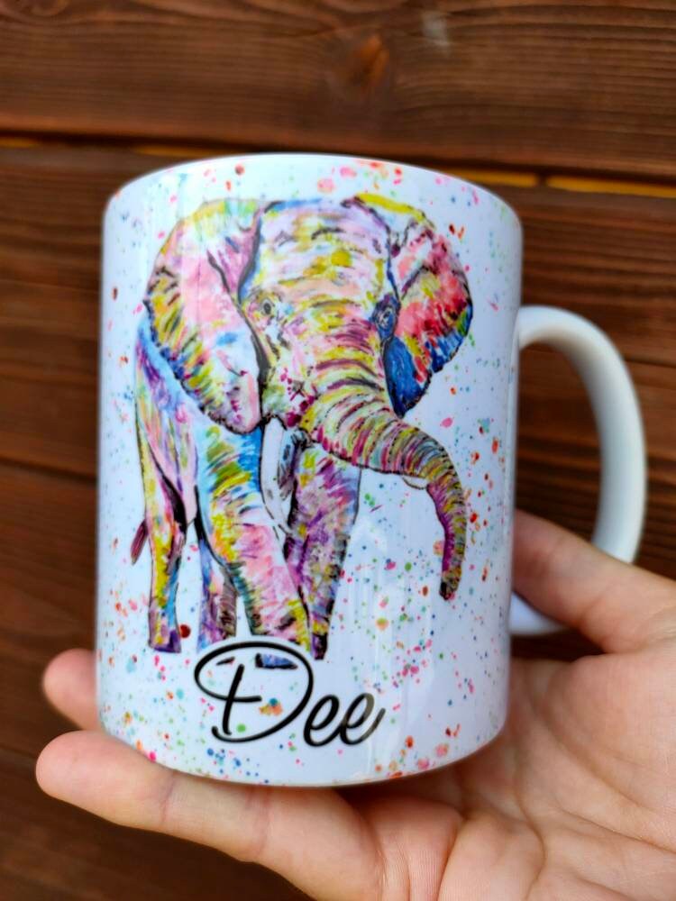 Personalised Rainbow Elephant Mug & Coaster, Multicolour Elephant Gift