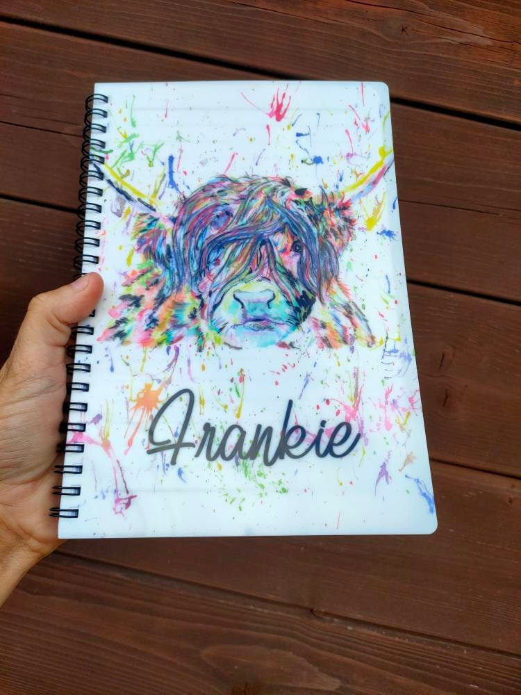 Highland Cow Notebook, Gift For Mum Or Friend, Birthday Gift For Her, Personalised Notepad, A5 Binded Lined Notes, Highland Cow Rainbow Note