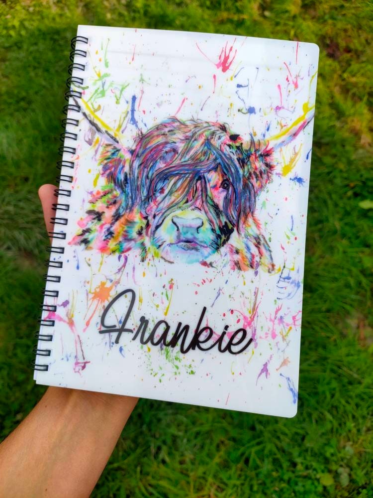 Highland Cow Notebook, Gift For Mum Or Friend, Birthday Gift For Her, Personalised Notepad, A5 Binded Lined Notes, Highland Cow Rainbow Note