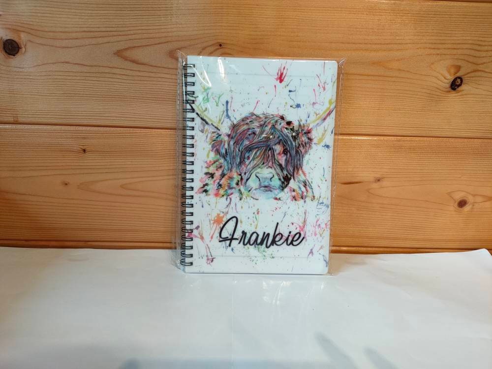 Highland Cow Notebook, Gift For Mum Or Friend, Birthday Gift For Her, Personalised Notepad, A5 Binded Lined Notes, Highland Cow Rainbow Note