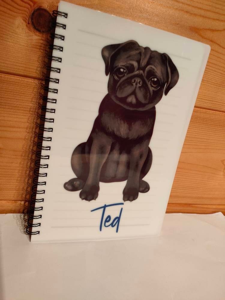 Black Pug Personalised Notebook, Gift For Mum Or Friend, Birthday Gift For Her, Black Pug Dog Gift