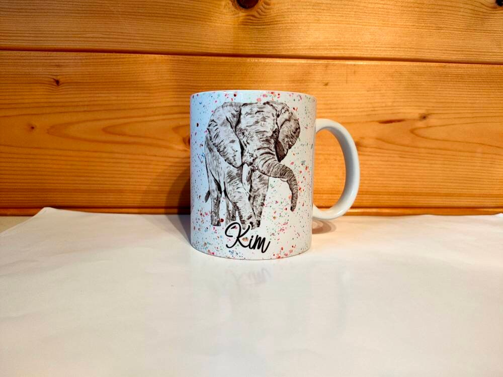 Grey Elephant Mug, Birthday Or Anniversary Gift Wife, Gifts For Friend, Mug And Coaster, Custom Gifts, Grey Elephant, Rainbow Background