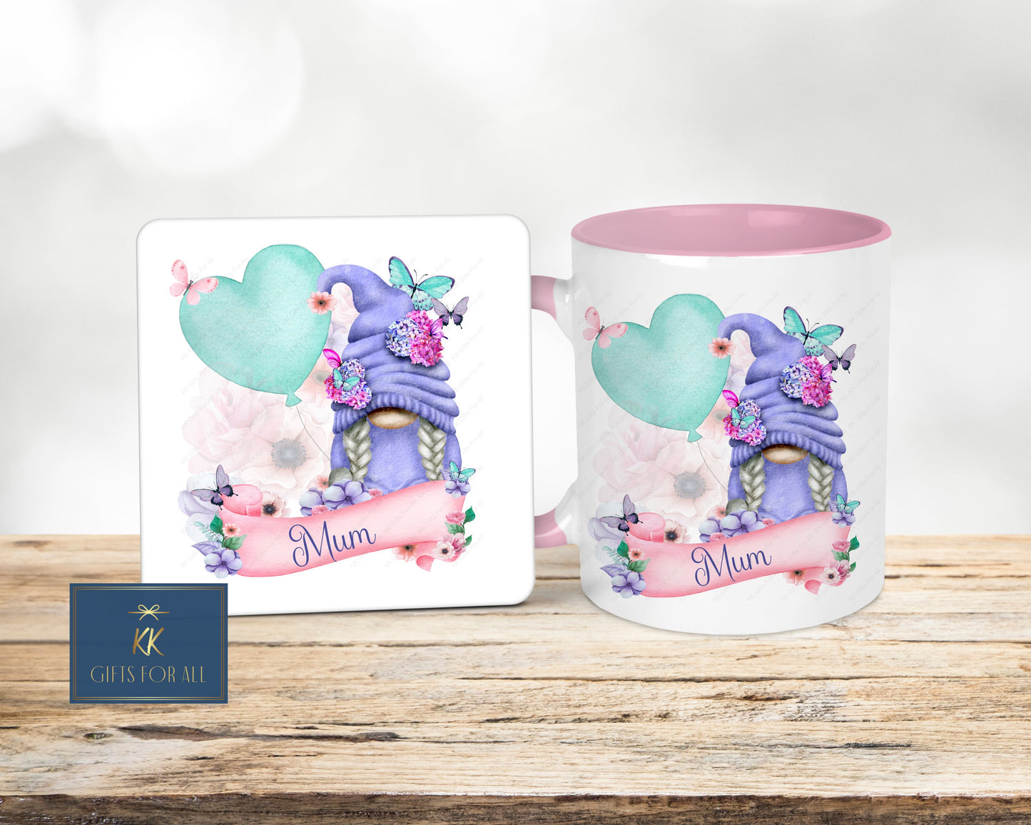Gonk Mug And Coaster, Birthday Gift For Her, Personalised Gnome Mug, Gifts For Mum Sister Friend